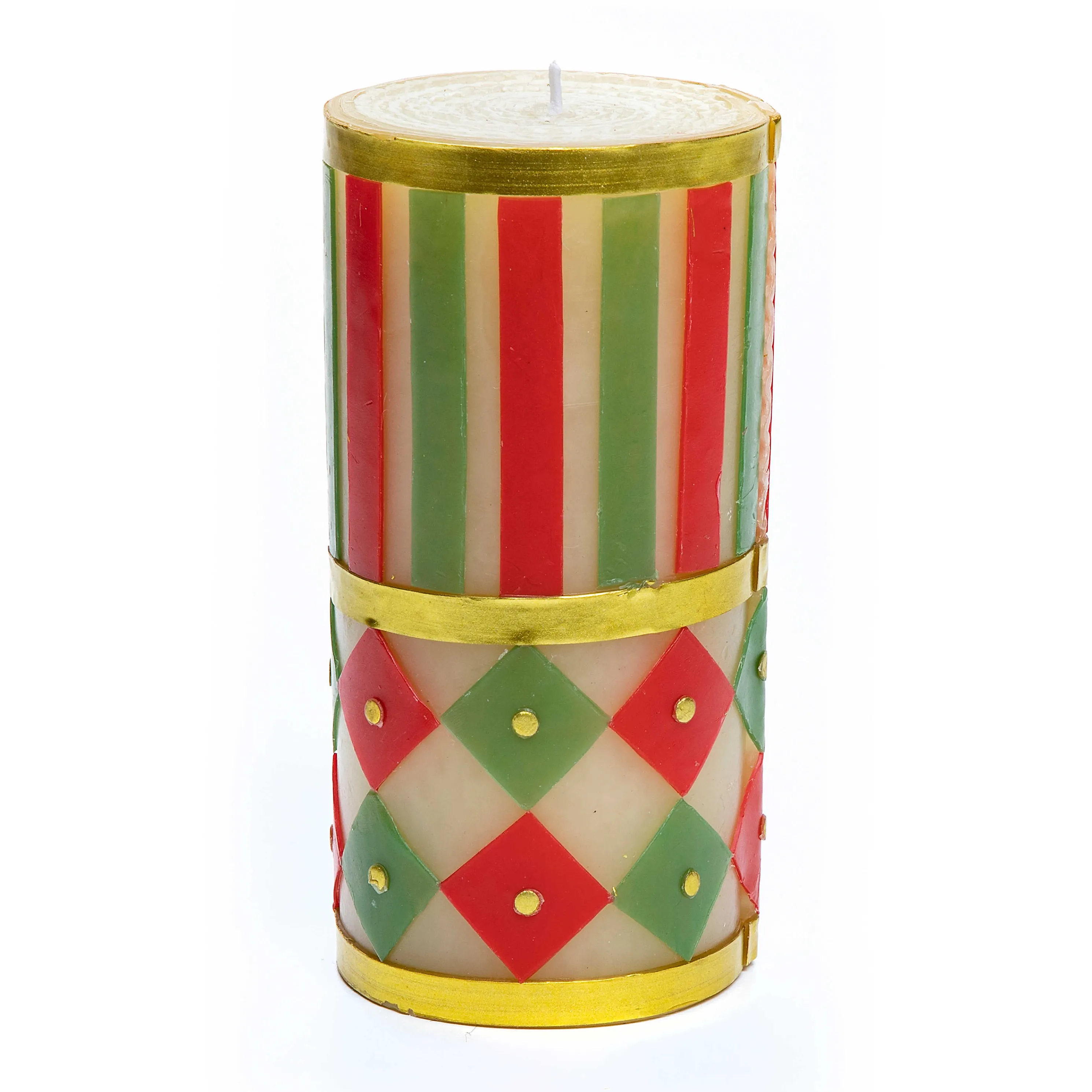 Jester Pillar Candle - Red, Green, & Gold - 6"