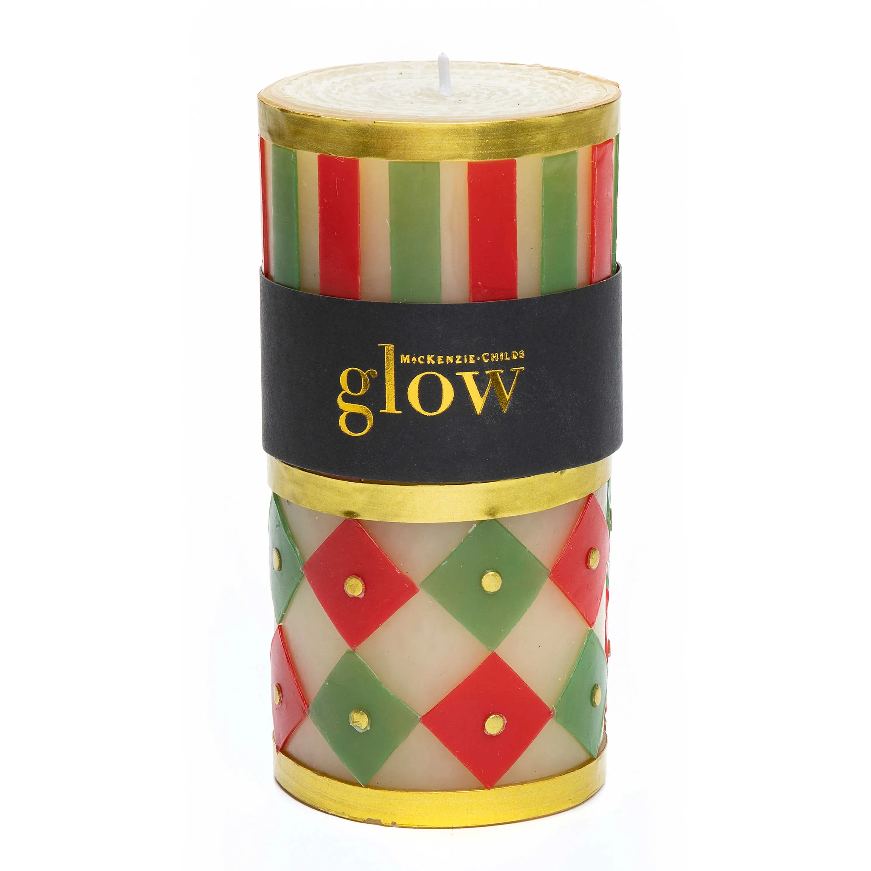 Jester Pillar Candle - Red, Green, & Gold - 6"