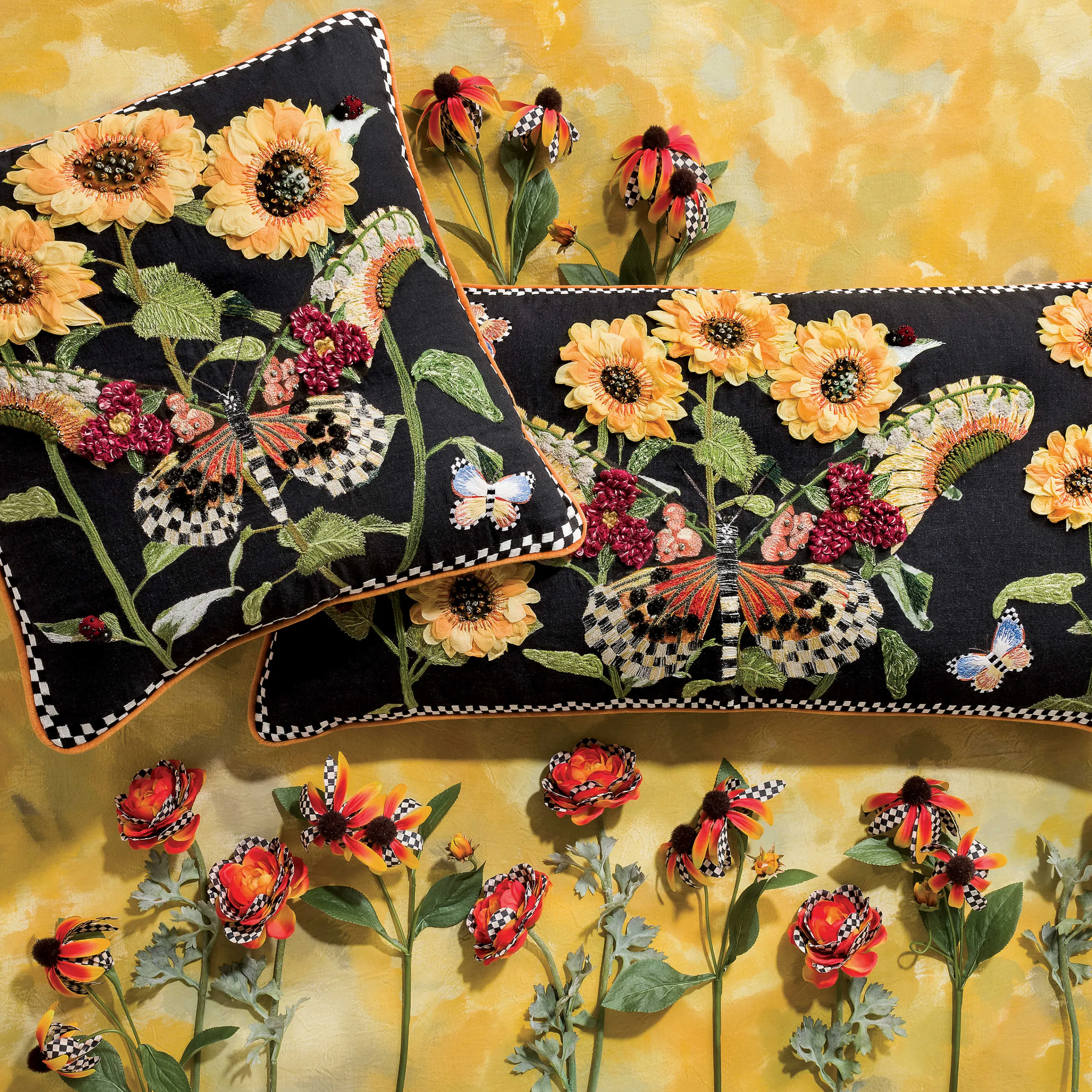 Monarch Butterfly Square Pillow - Black