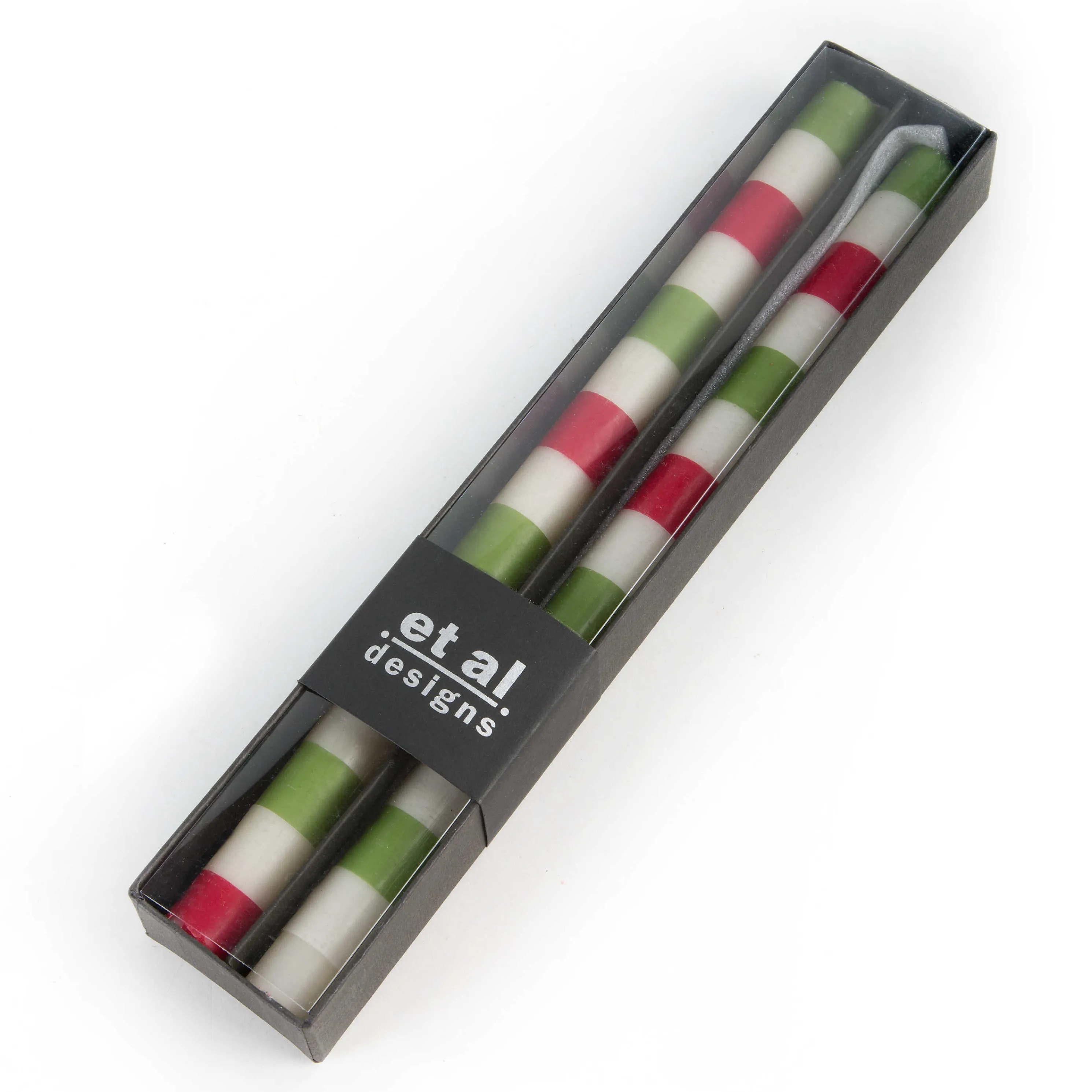 Multi Bands Dinner Candles - Red & Green - Set Of 2