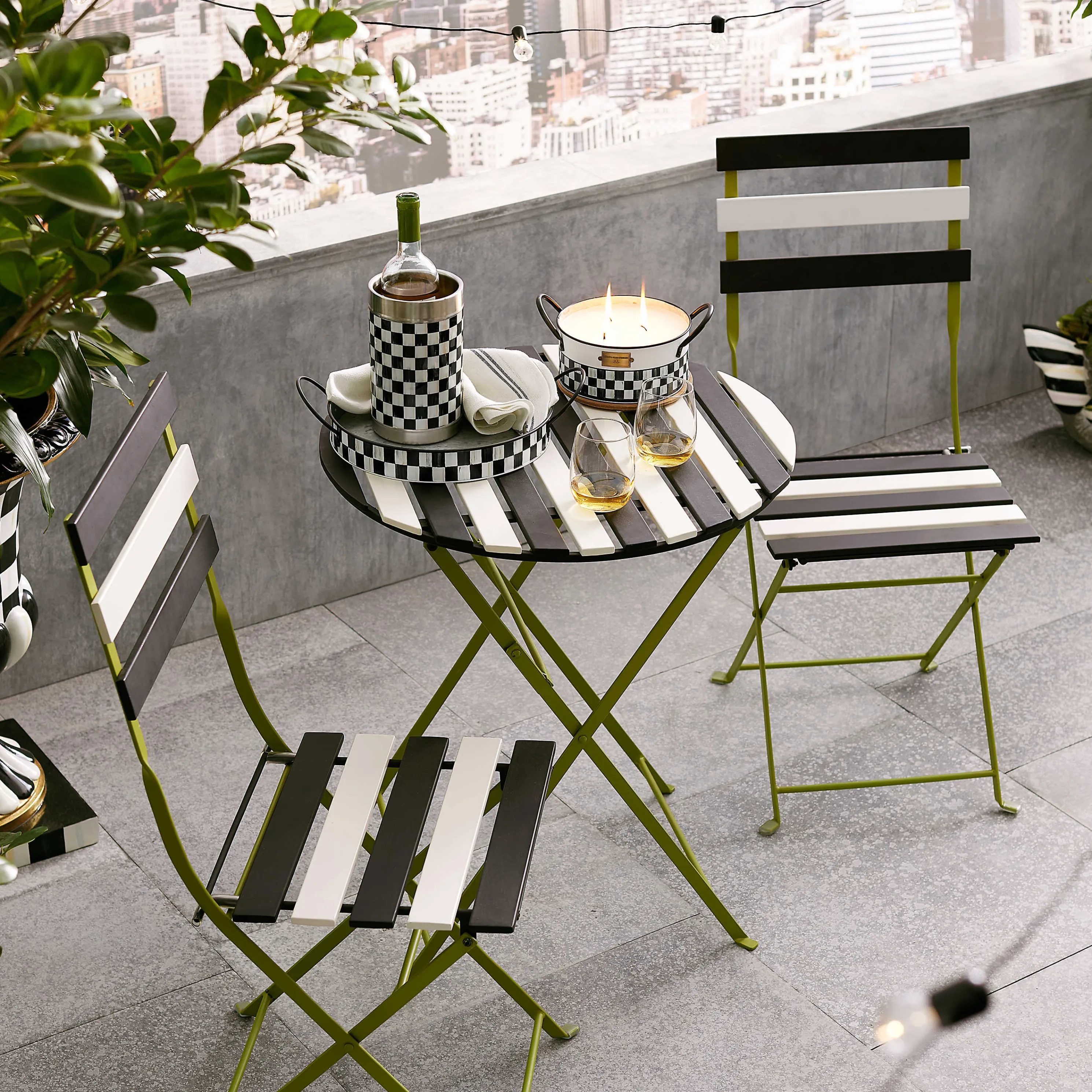 Outdoor Black & White Metal Bistro Table
