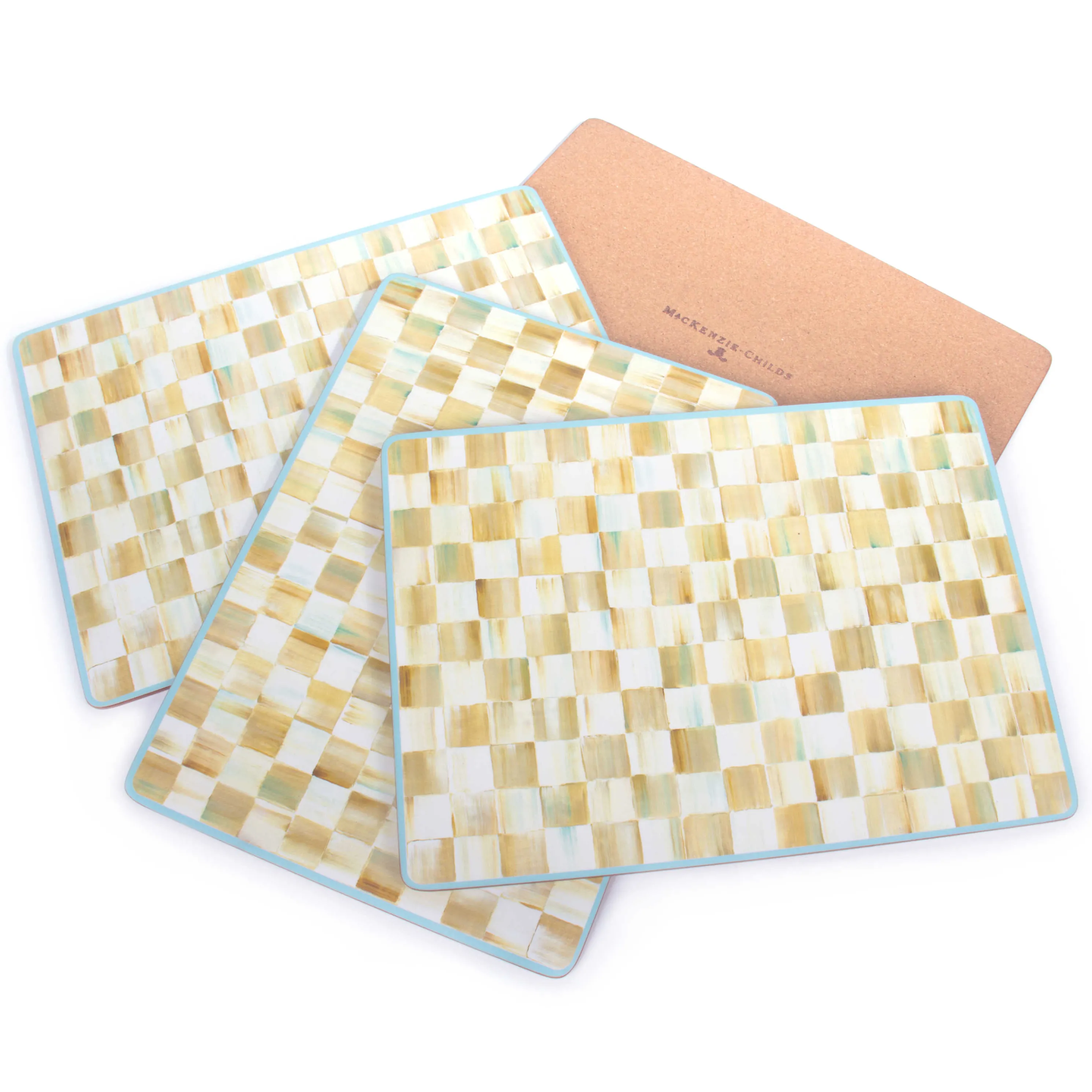 Parchment Check Cork Back Placemats - Set Of 4