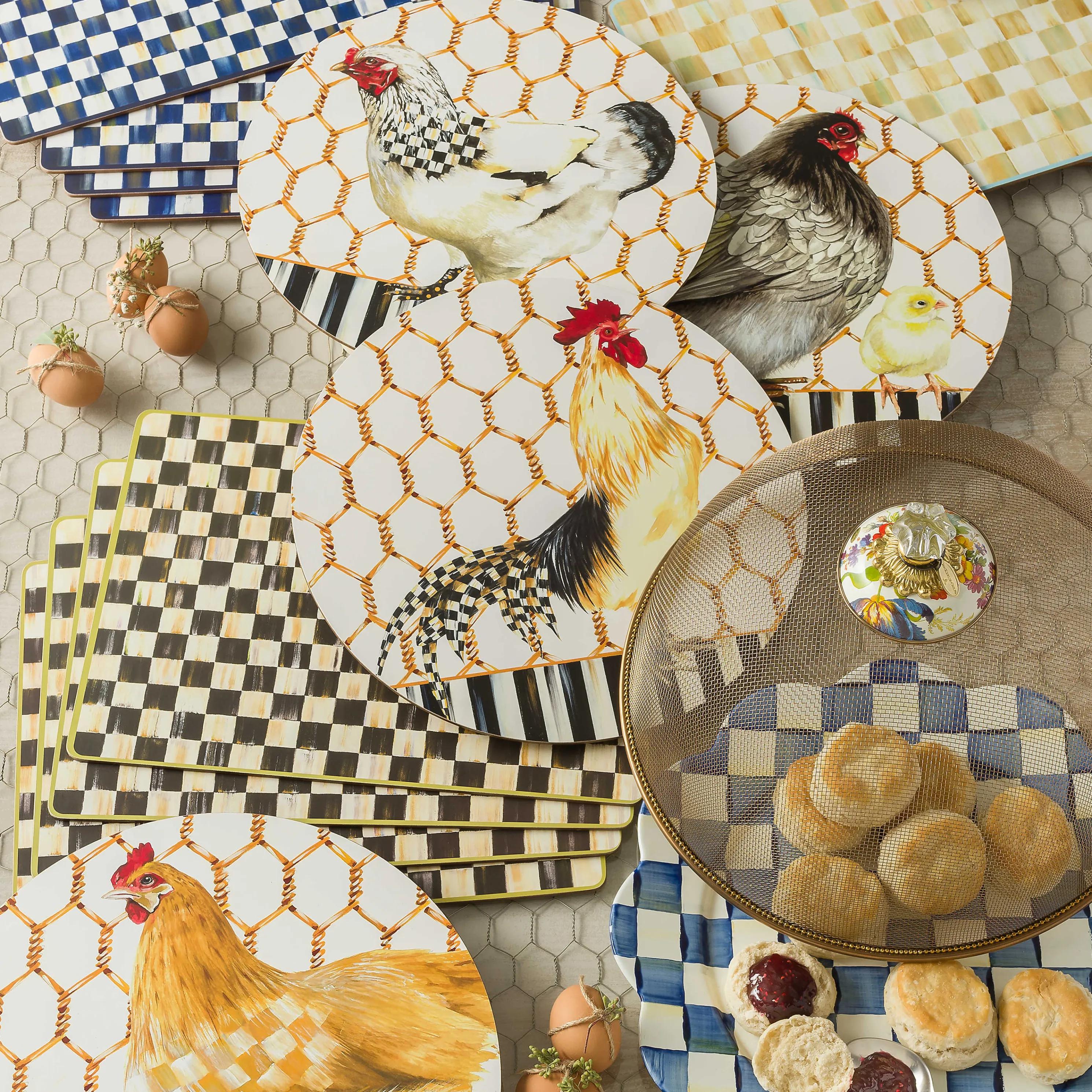 Parchment Check Cork Back Placemats - Set Of 4