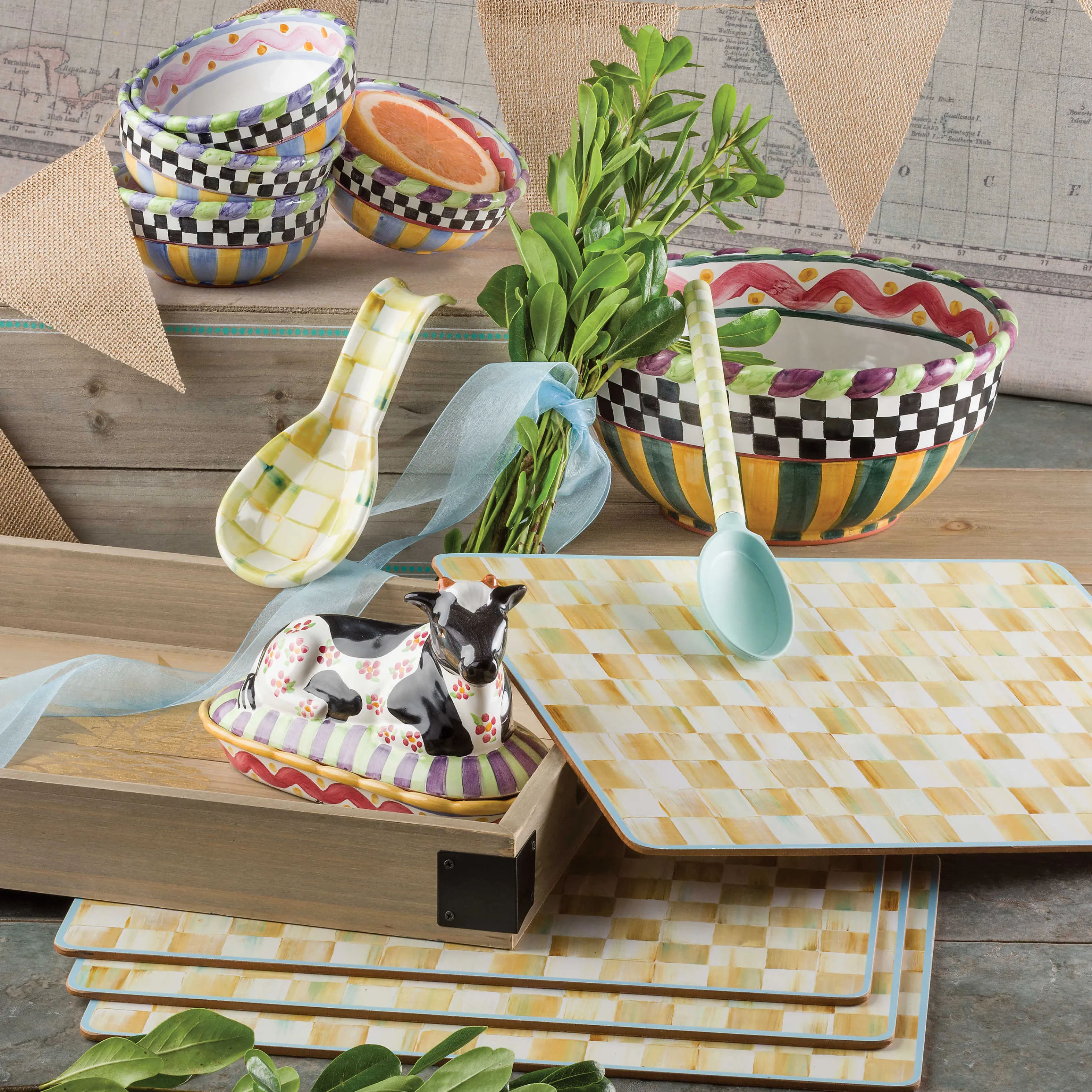 Parchment Check Enamel Spoon Rest