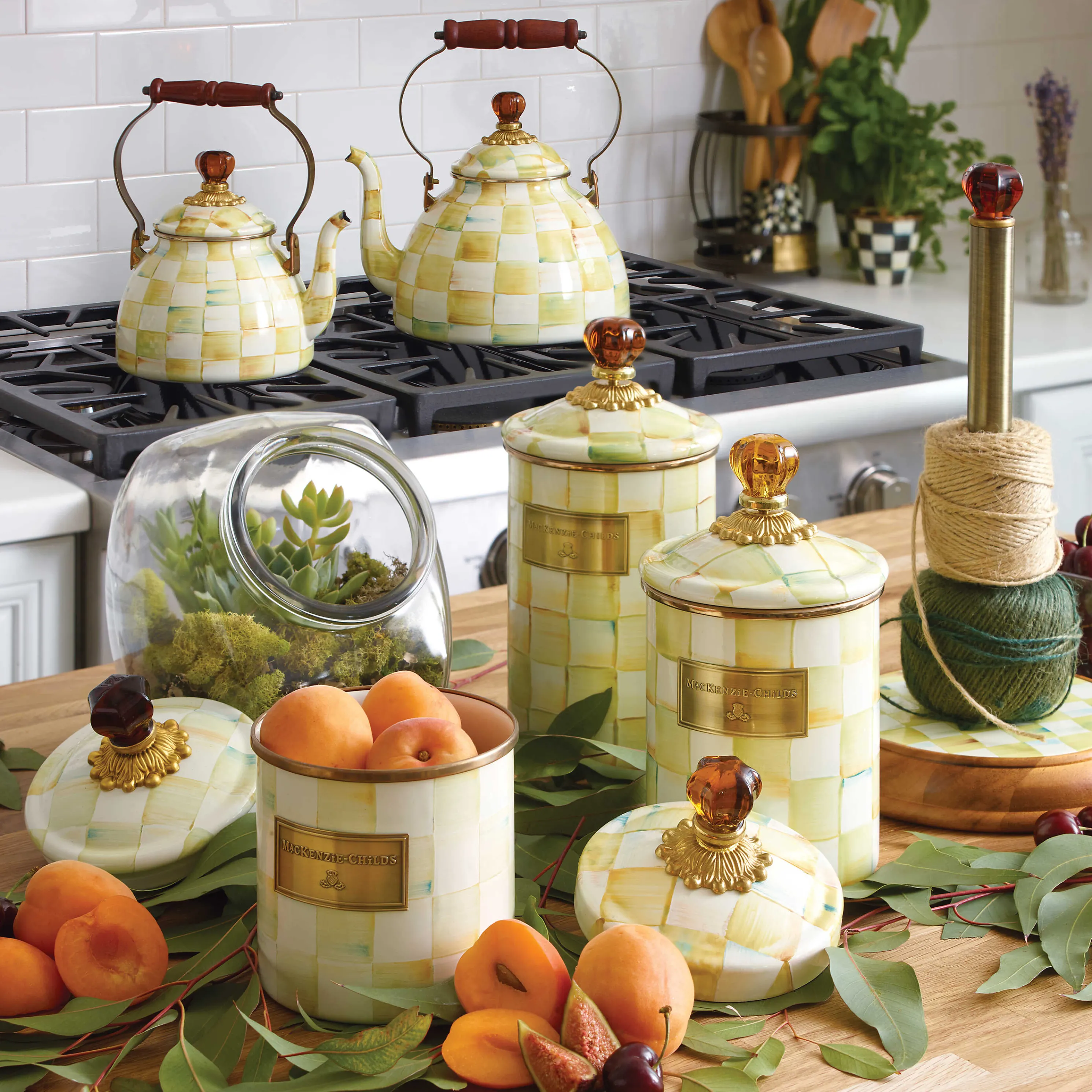 Parchment Check Enamel Canister - Large