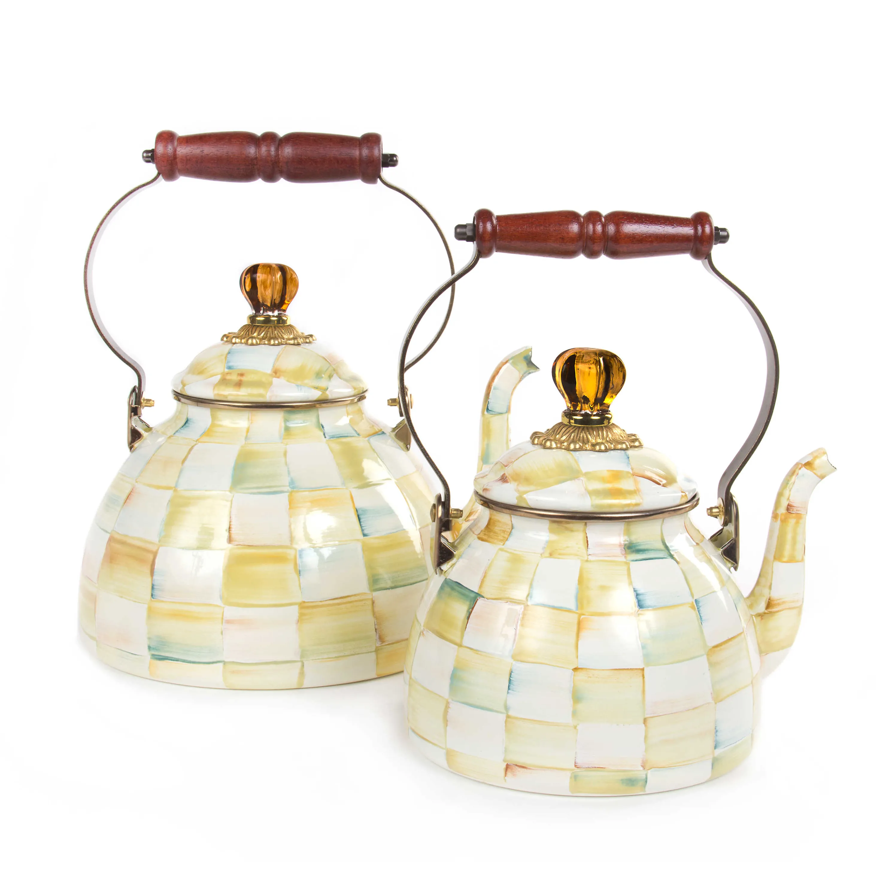 Parchment Check Enamel Tea Kettle - 3 Quart