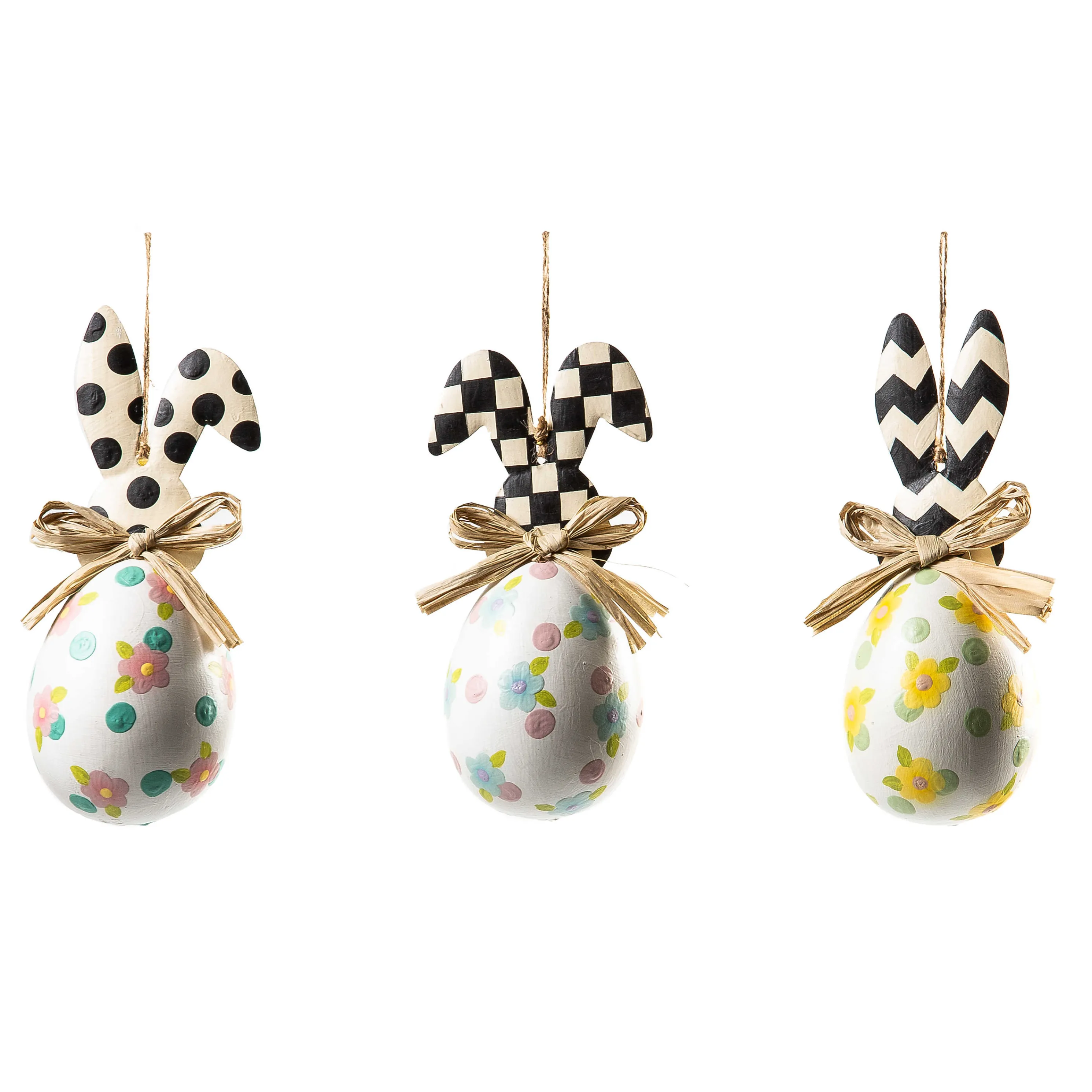 Rose Garden Rabbit Ornaments - Set Of 3