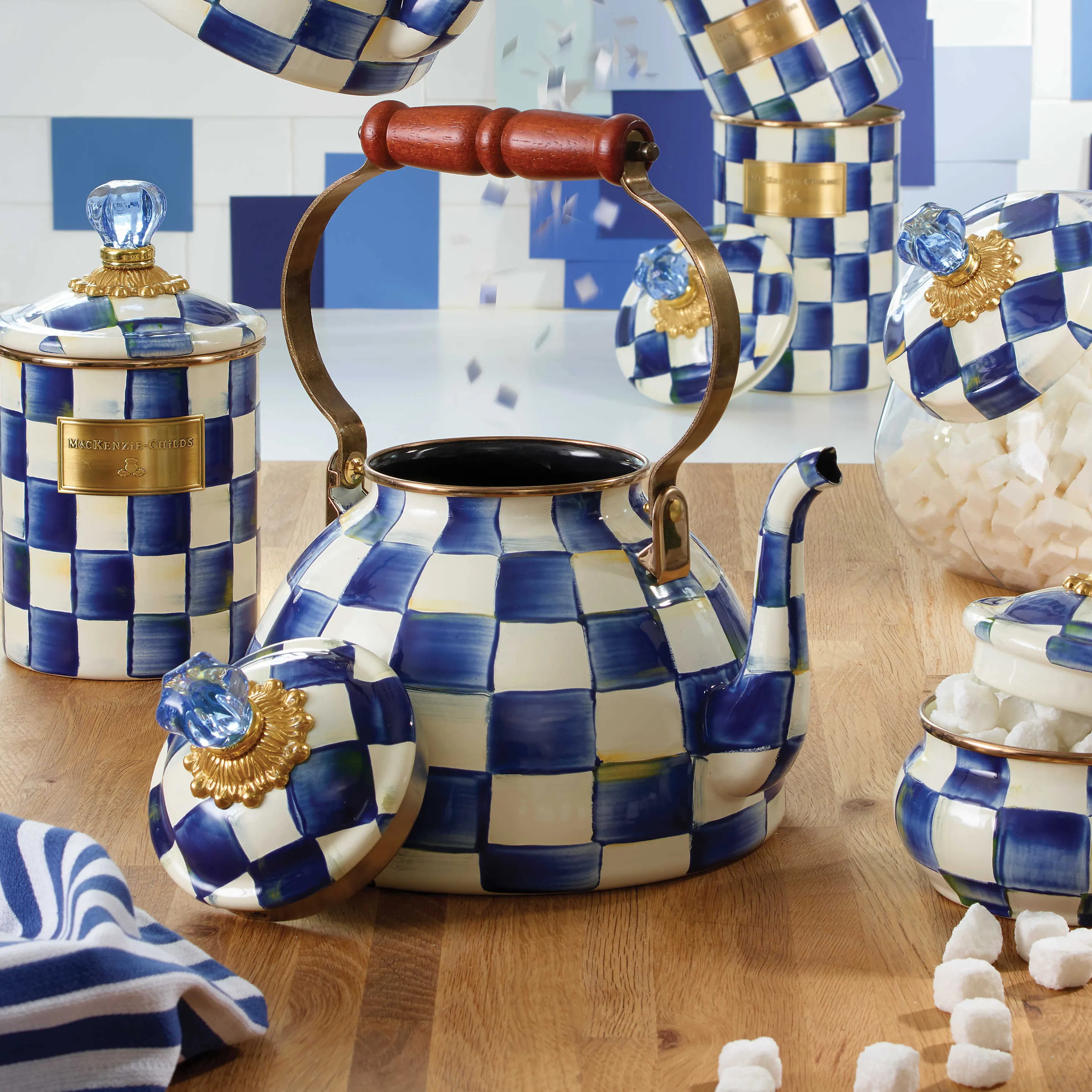 Royal Check Enamel Tea Kettle - 3 Quart