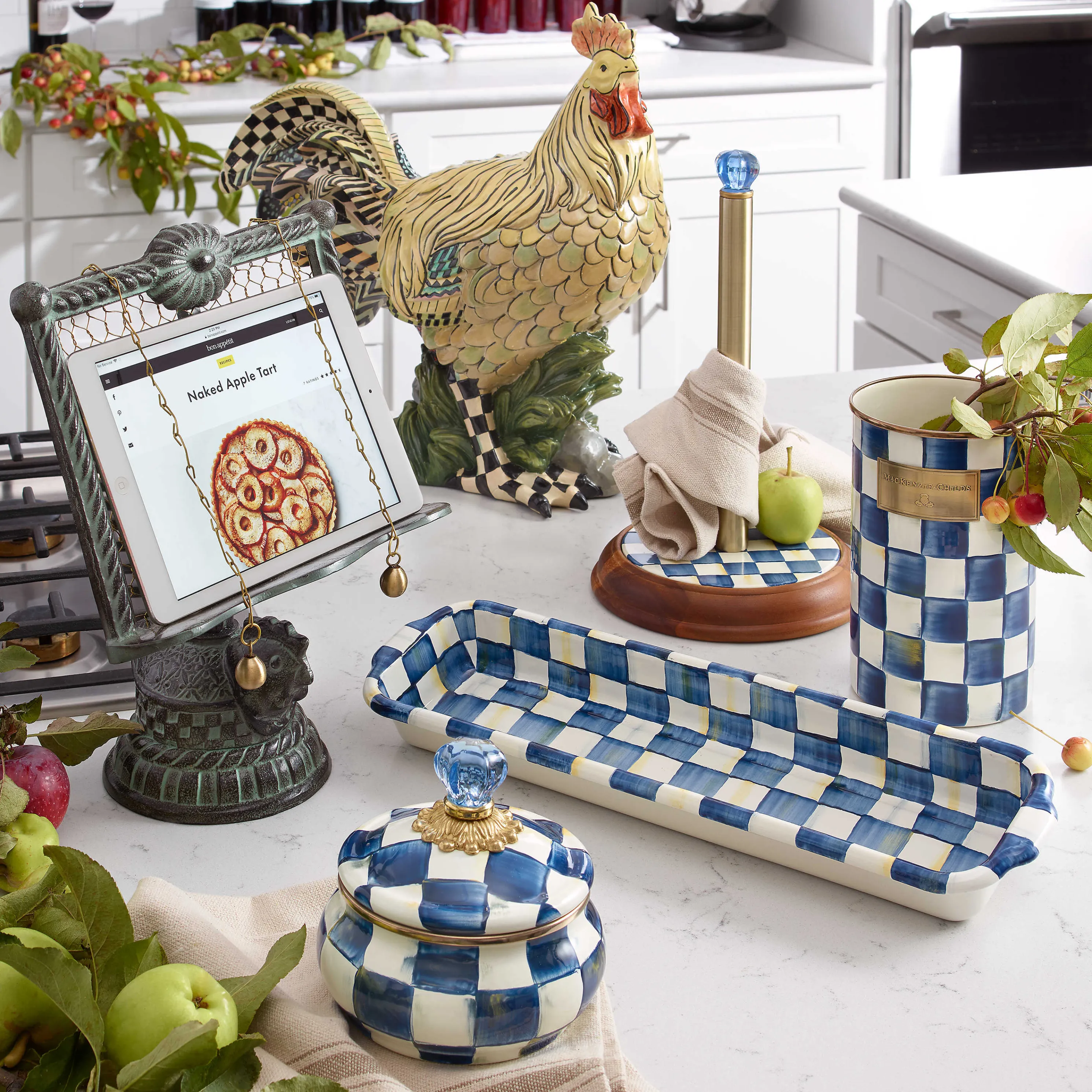 Royal Check Enamel Utensil Holder