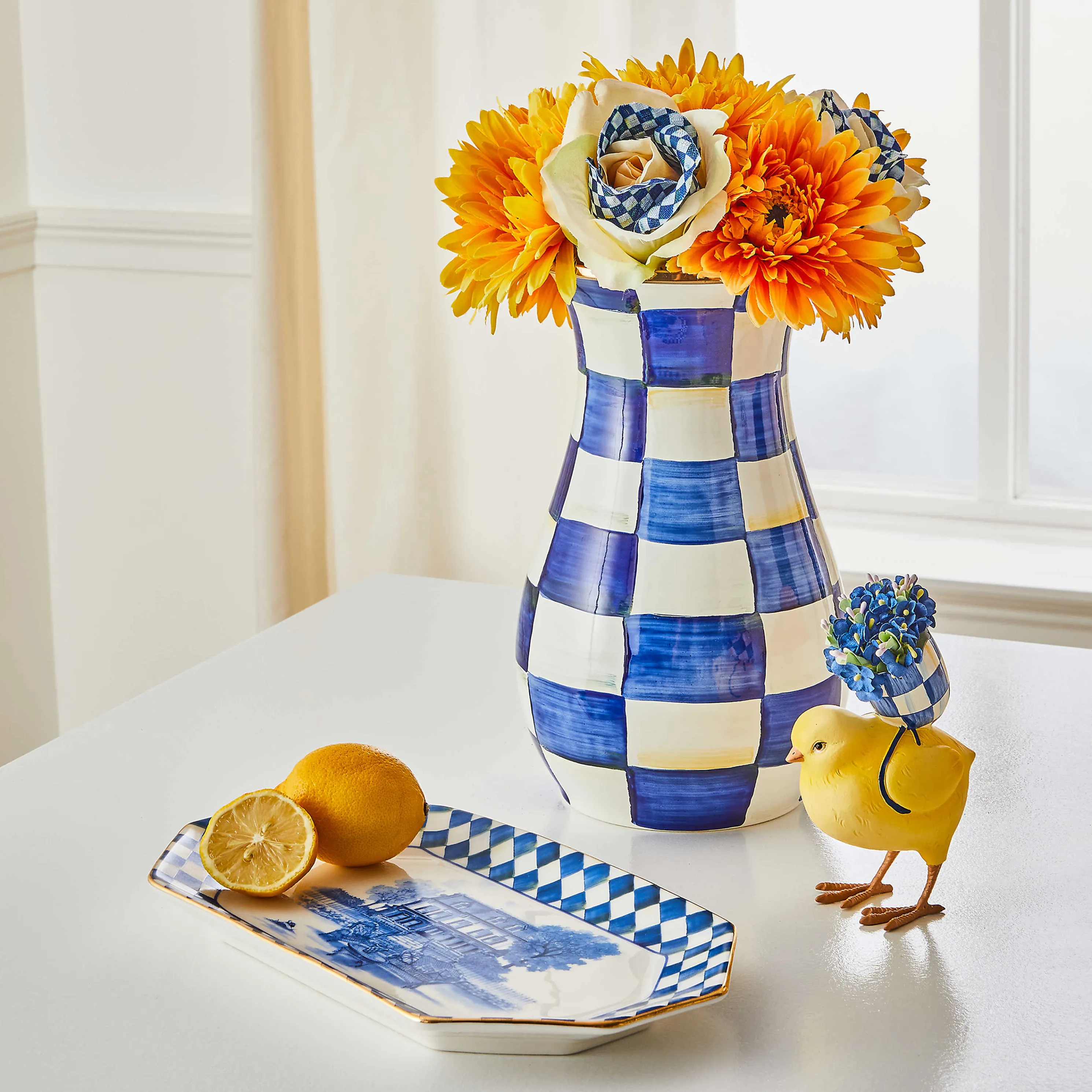 Royal Check Tall Vase & Bouquet Set