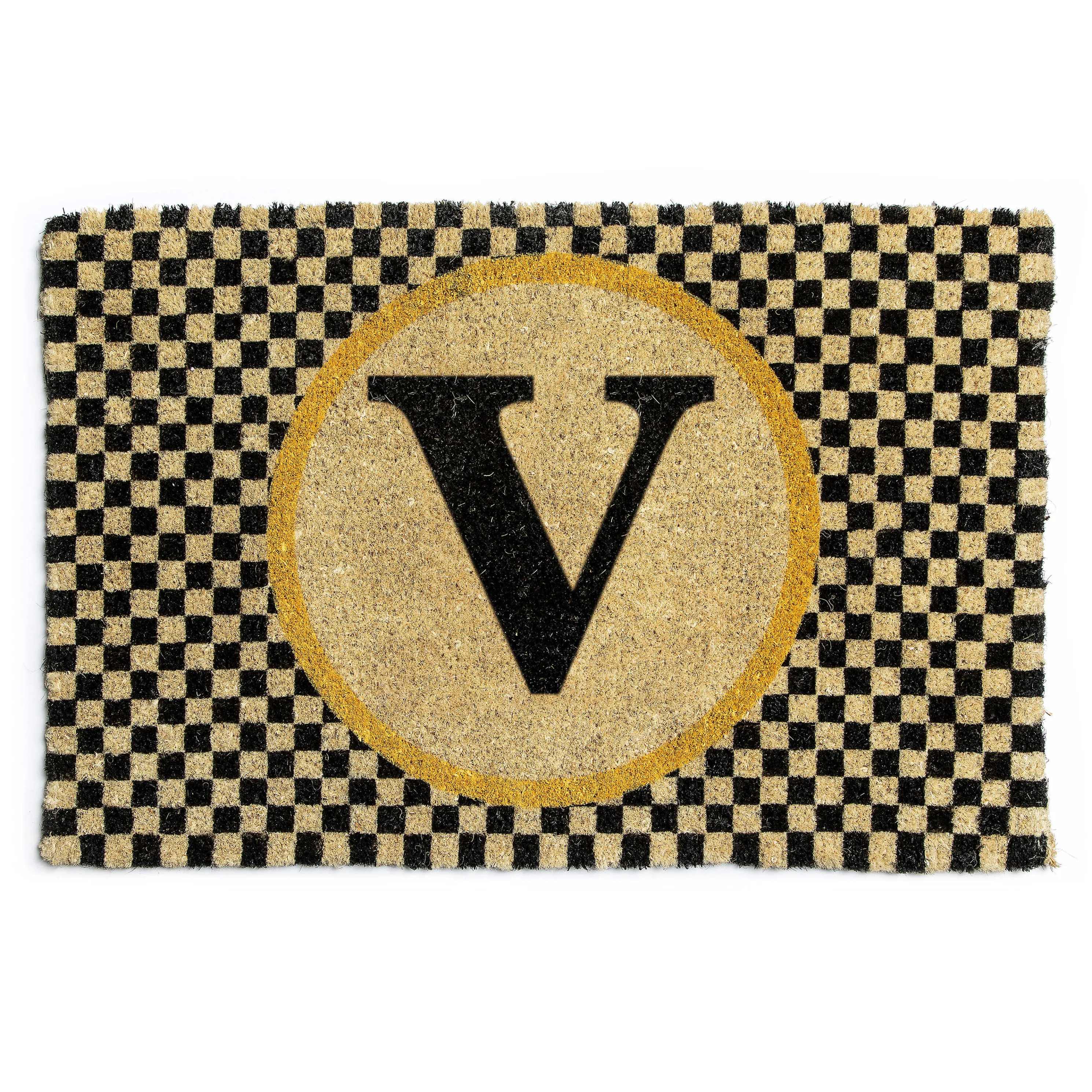 Single Letter Monogrammed Entrance Mat - V
