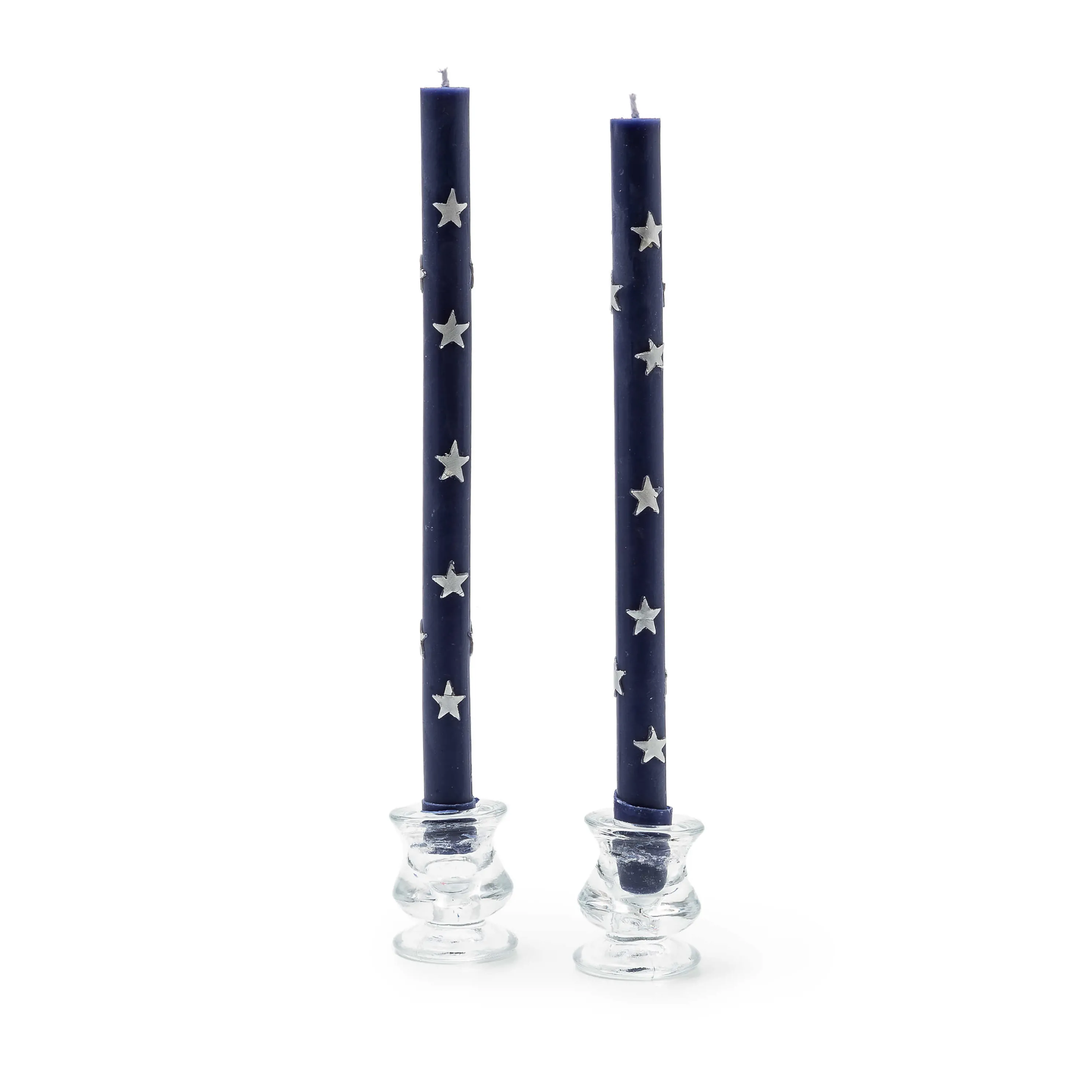 Star Dinner Candles - Navy & Pearl - Set Of 2