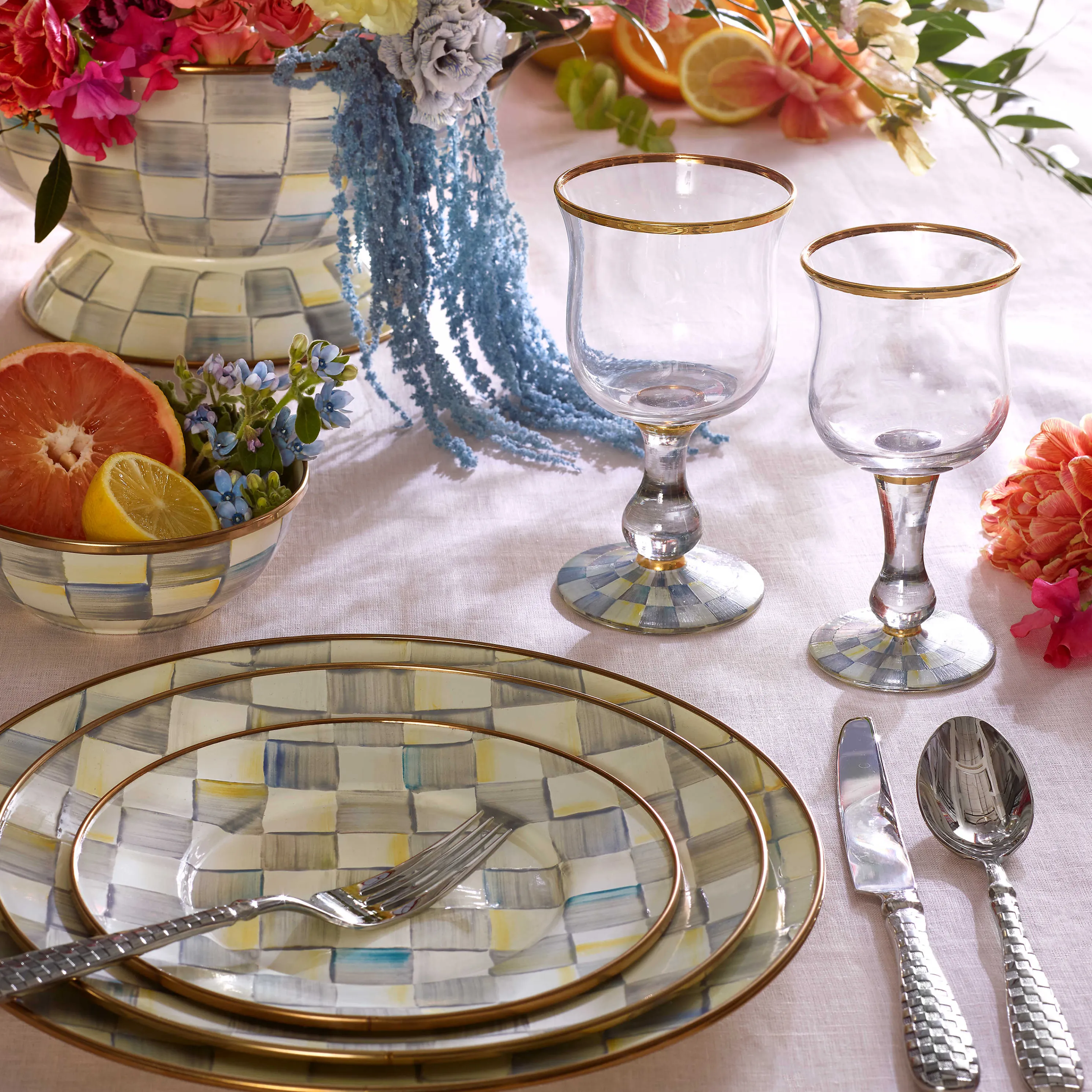 Sterling Check Enamel Dinner Plate