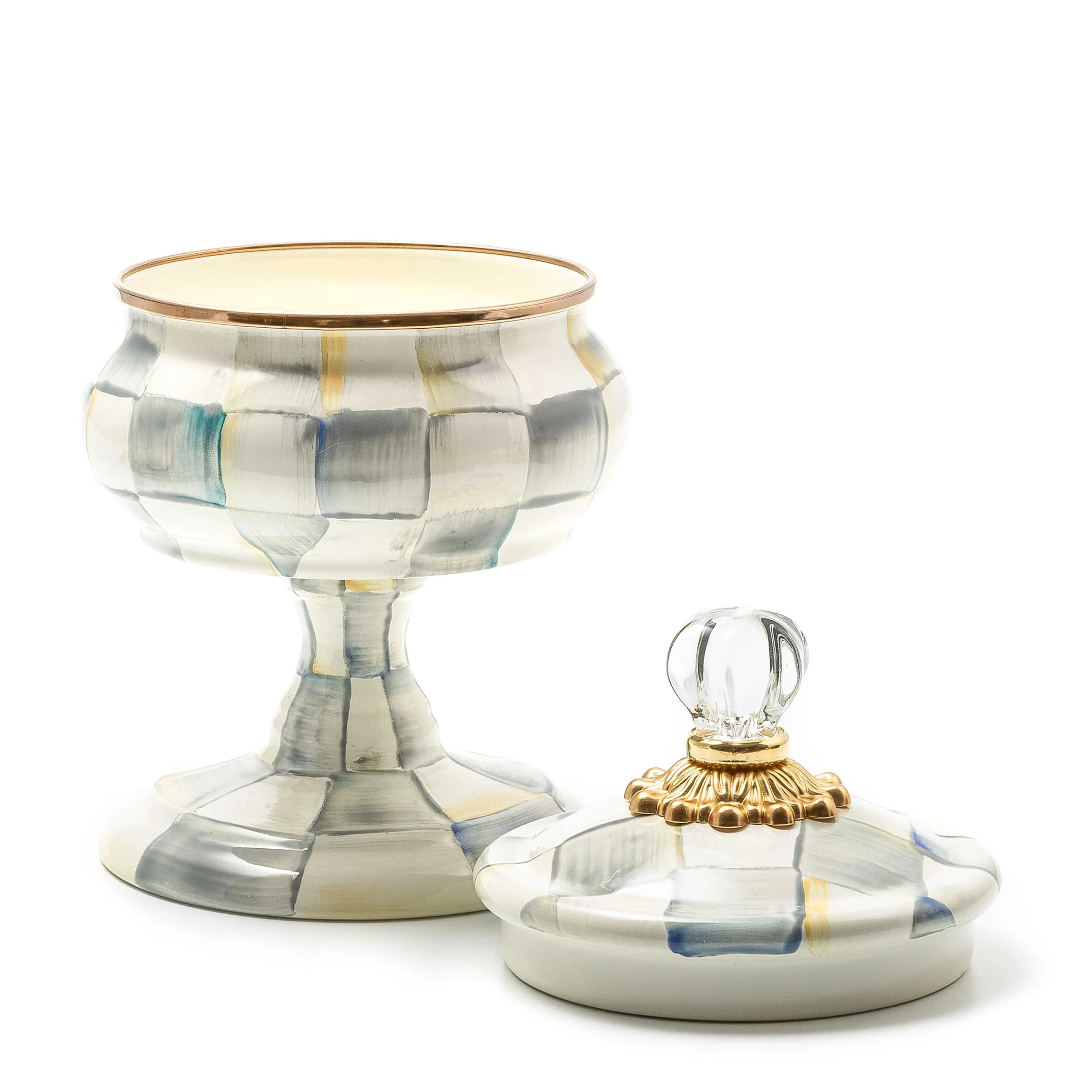 Sterling Check Enamel Curiosity Pot