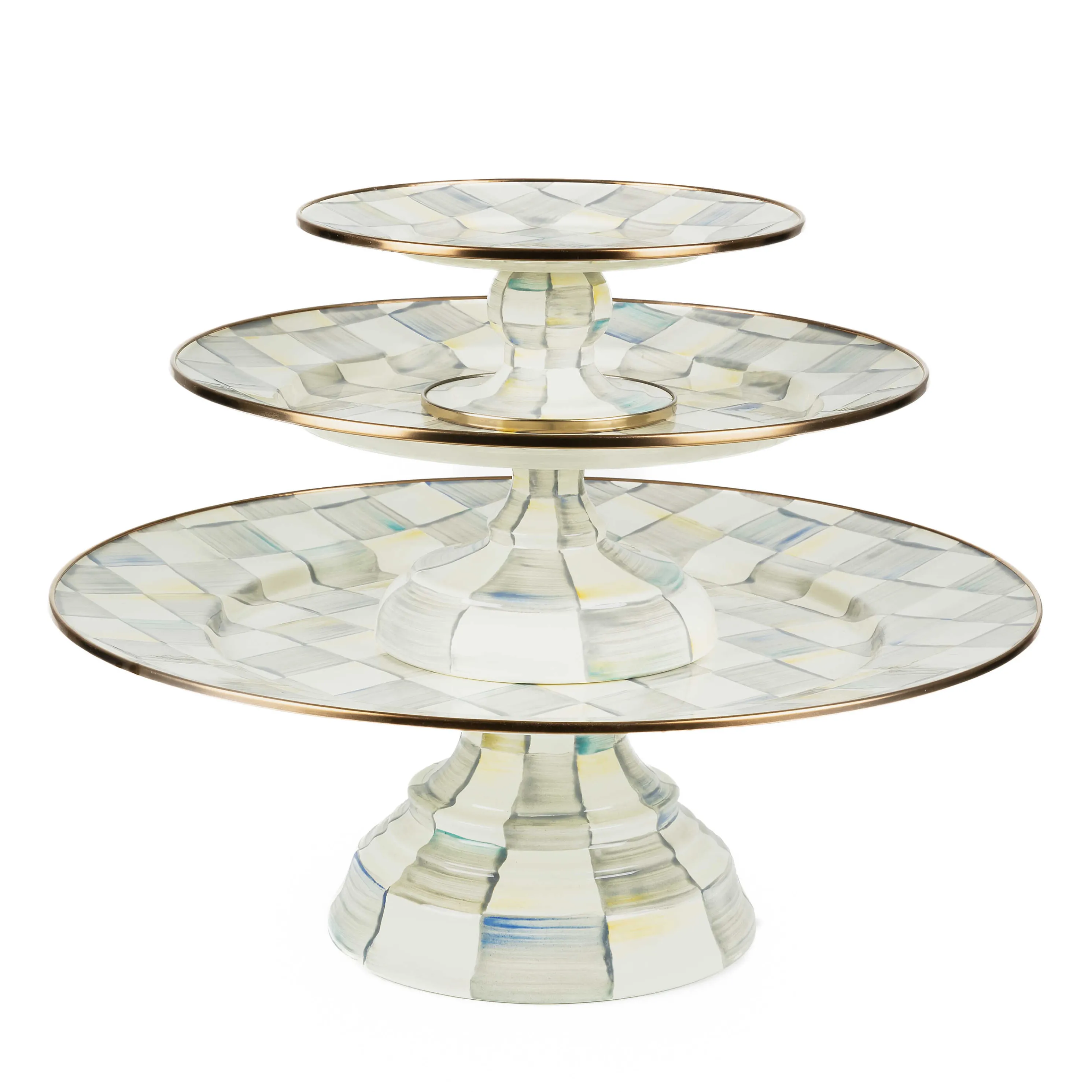 Sterling Check Enamel Pedestal Platter - Mini