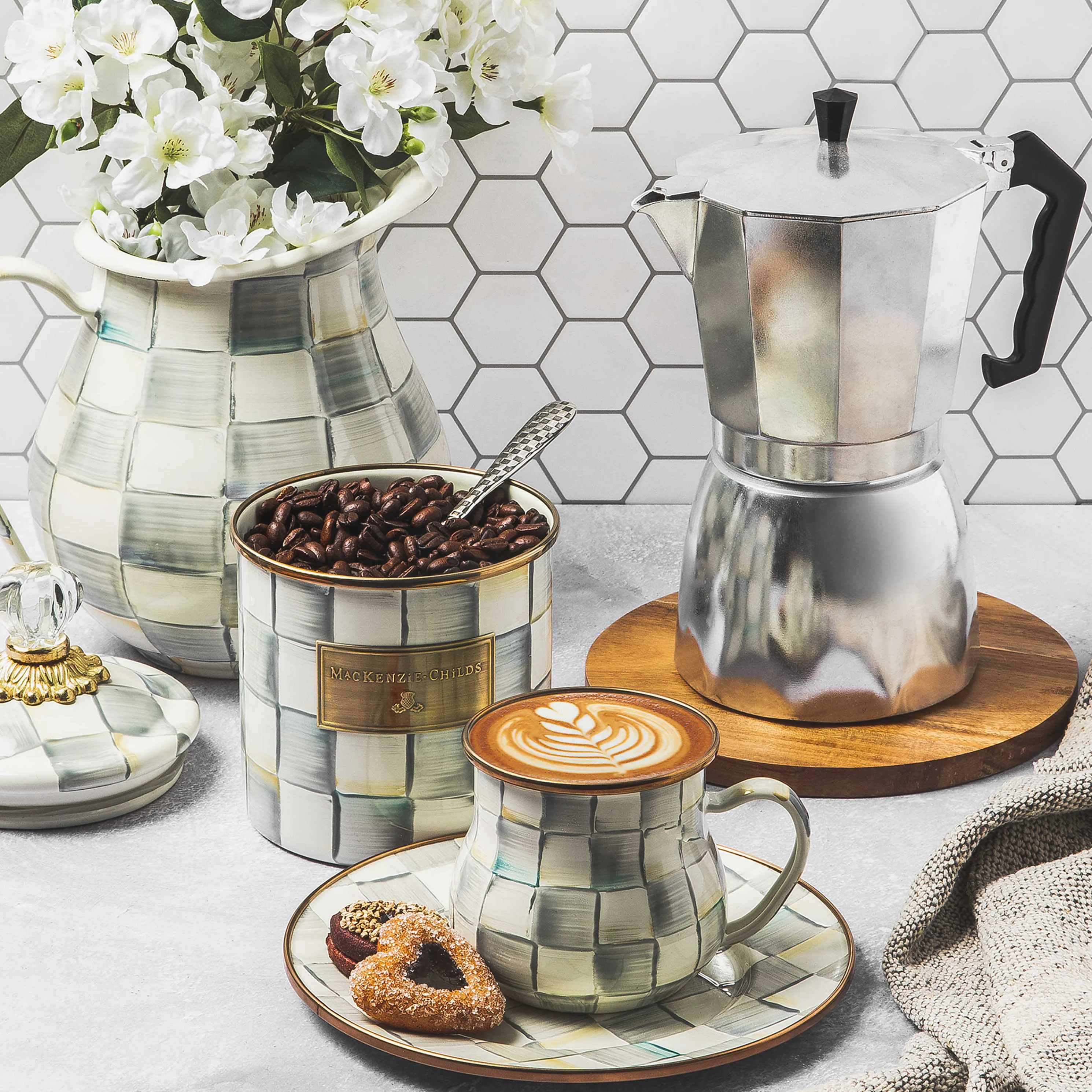 Sterling Check Enamel Salad/Dessert Plate