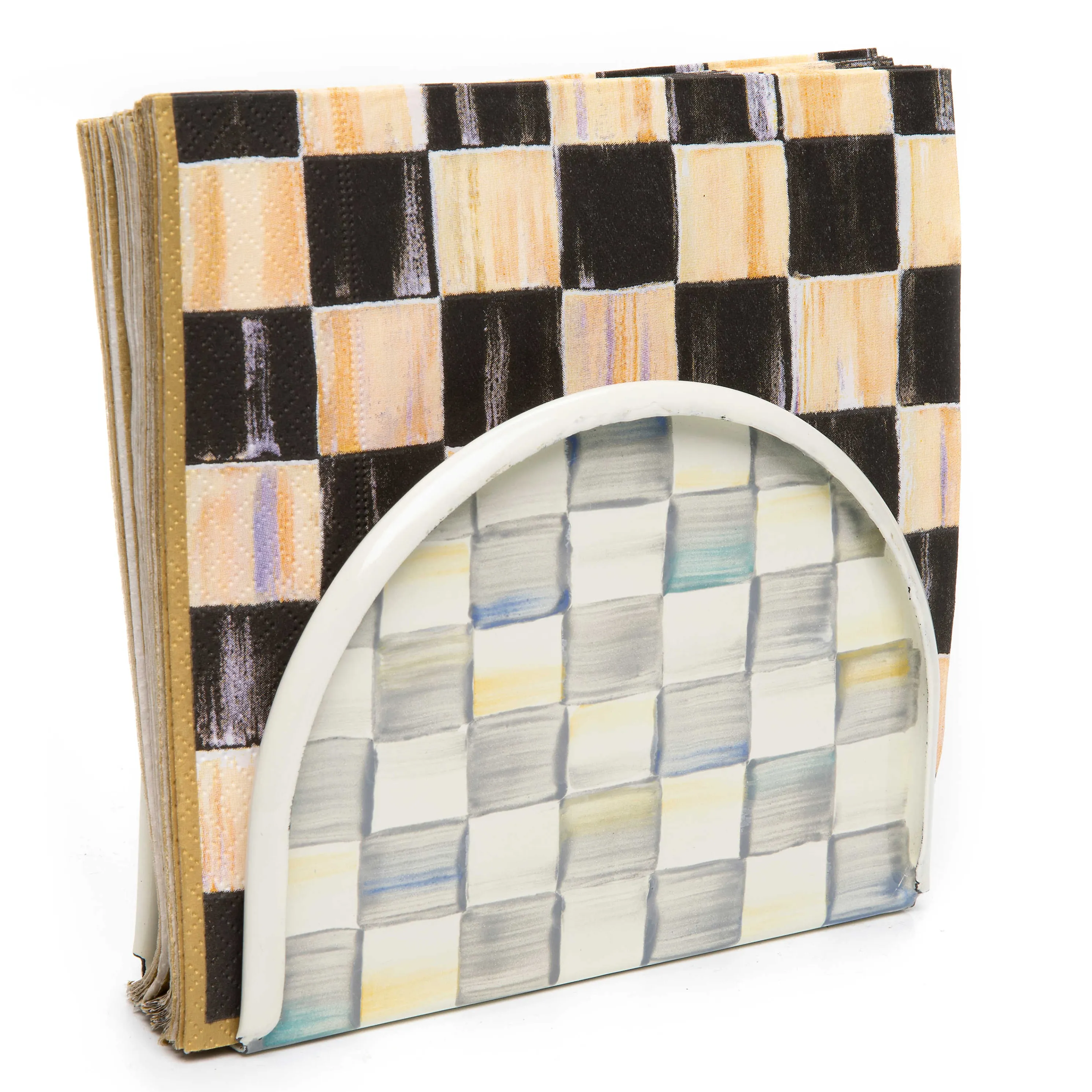 Sterling Check Enamel Napkin Holder