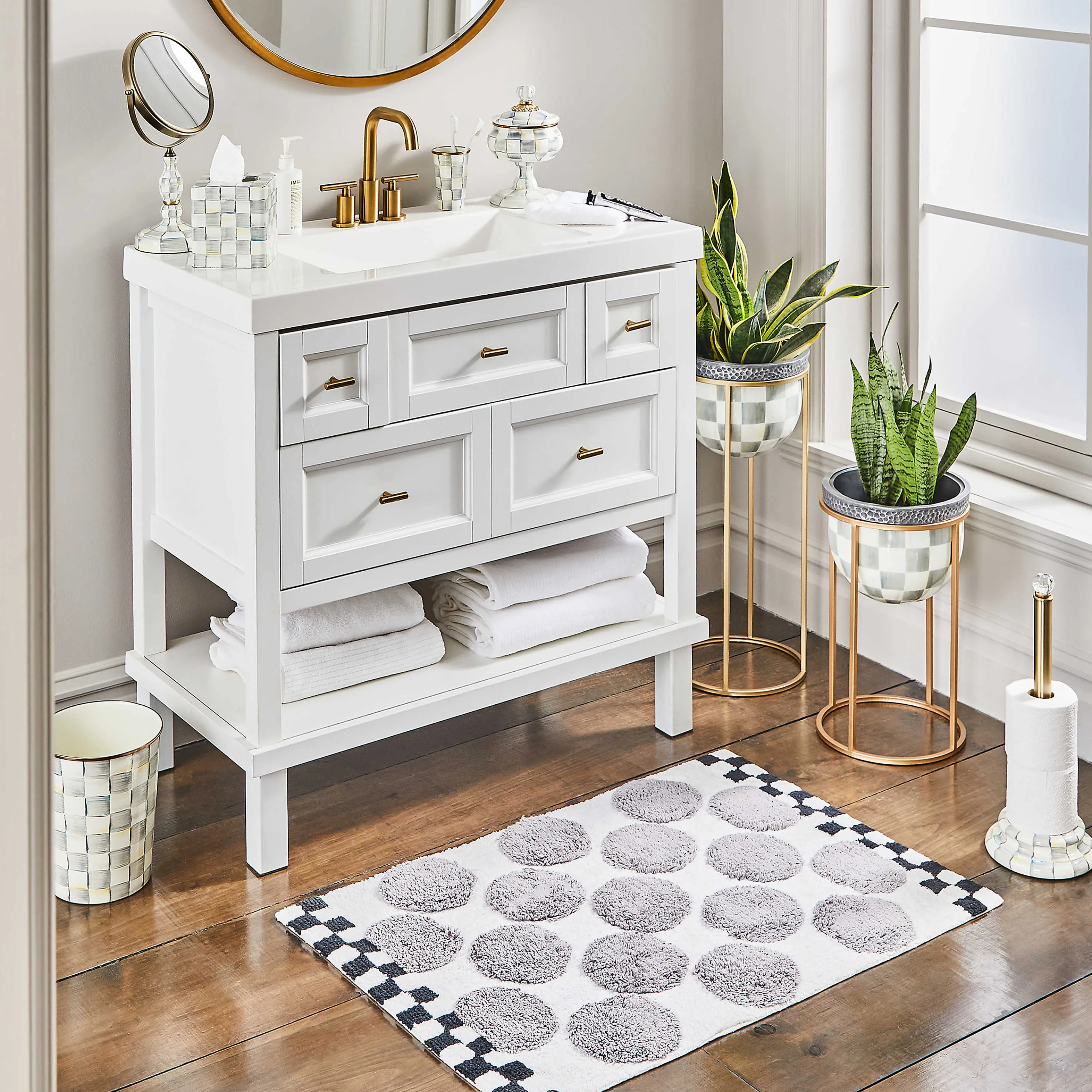 Sterling Check Enamel Waste Bin