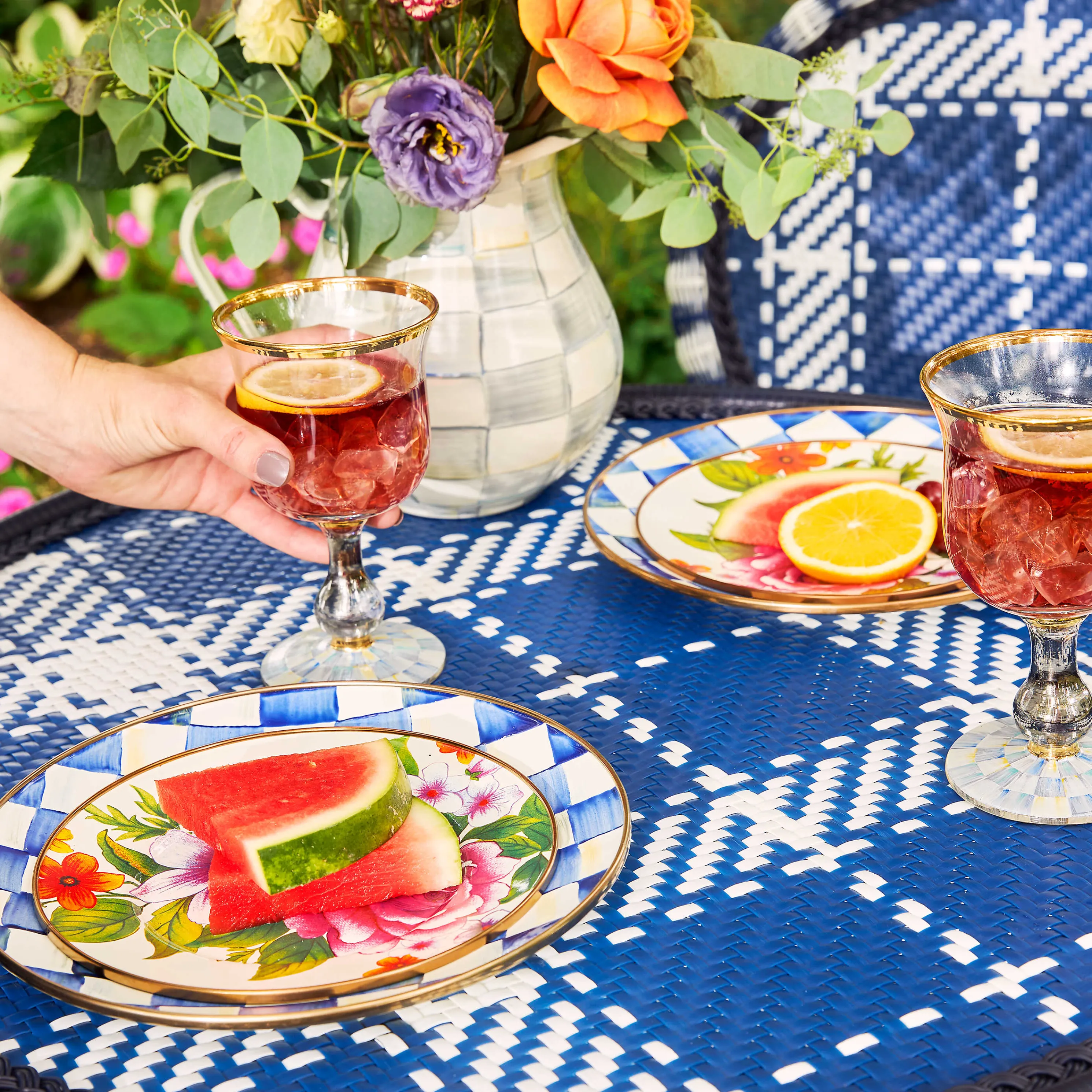 Sterling Check Enamel Pitcher