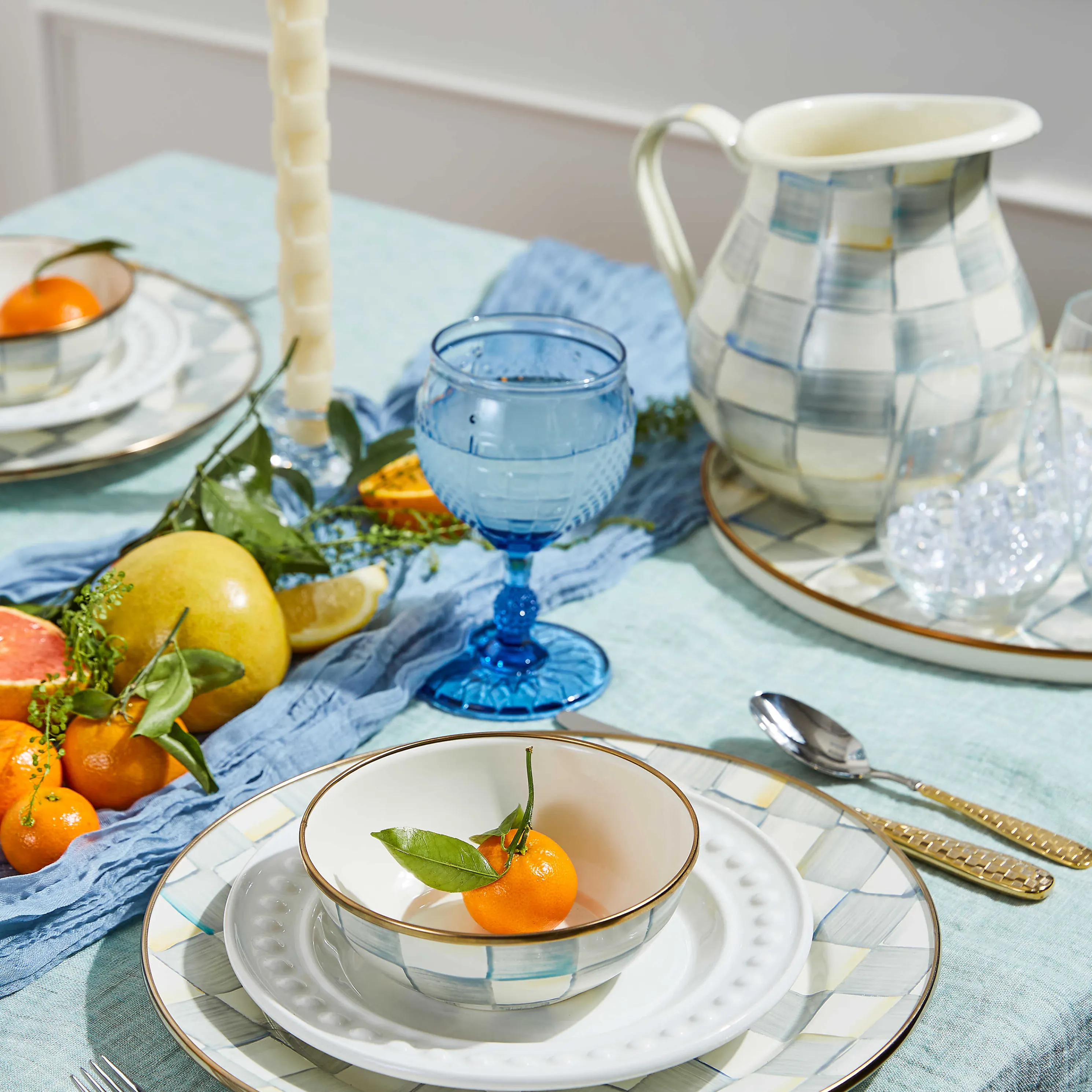 Sterling Check Enamel Pitcher