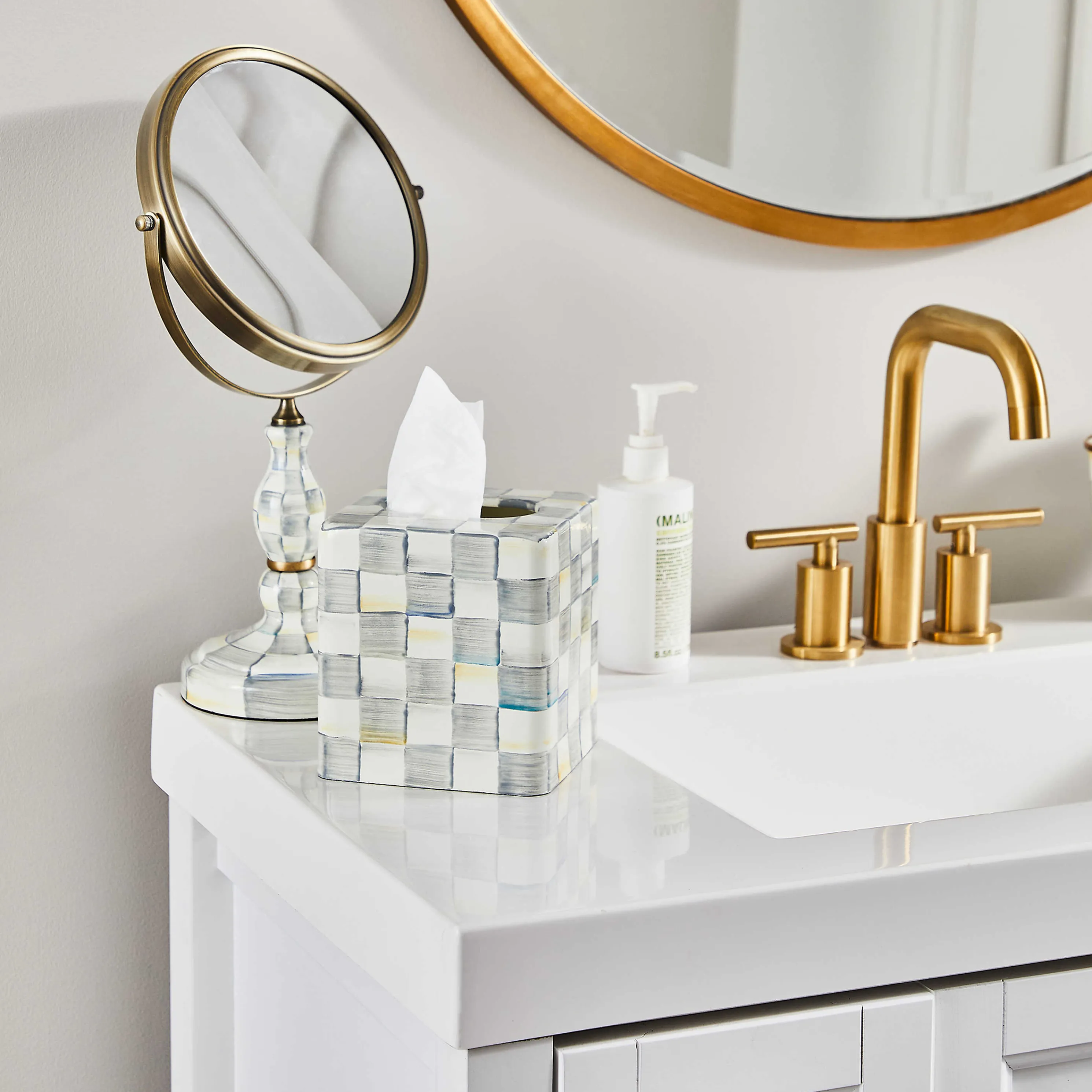 Sterling Check Enamel Vanity Mirror