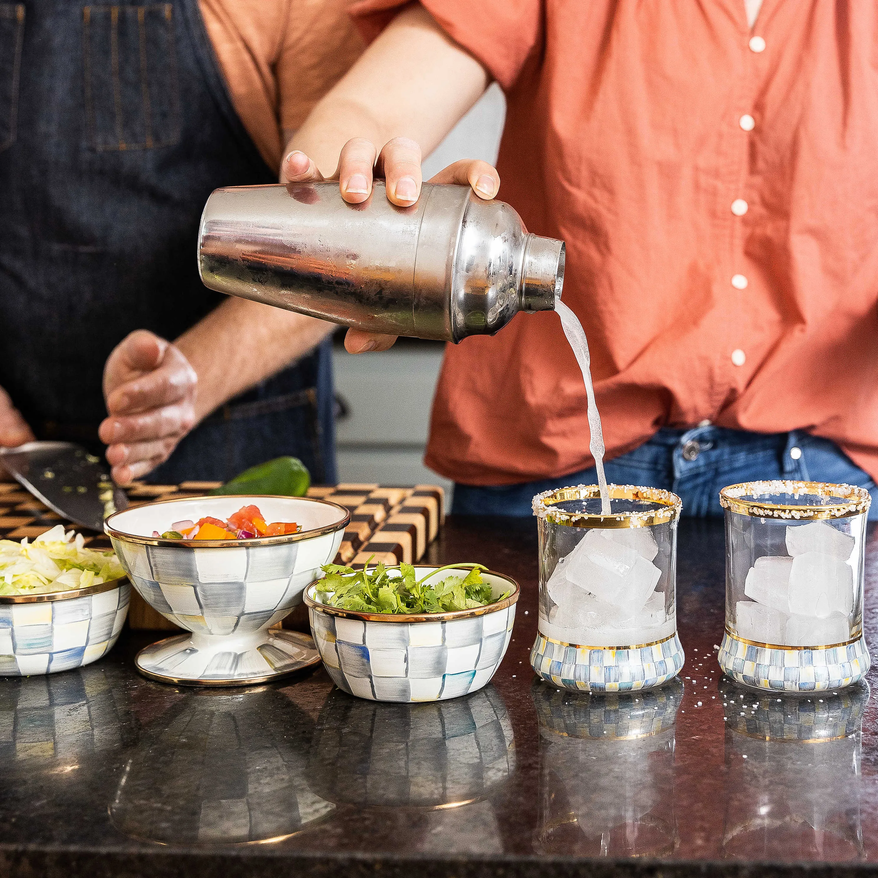 Sterling Check Enamel Pinch Bowl