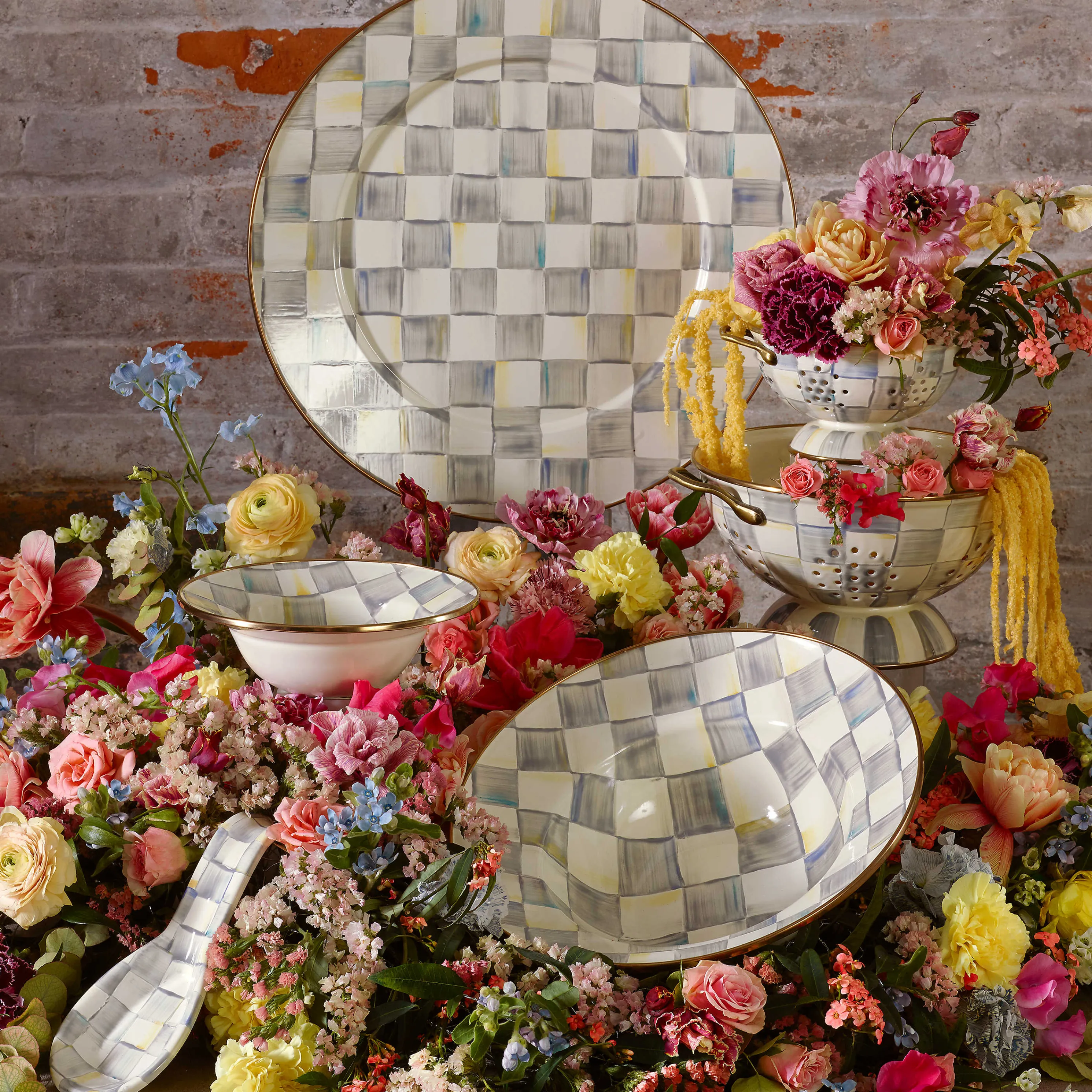 Sterling Check Enamel Serving Bowl