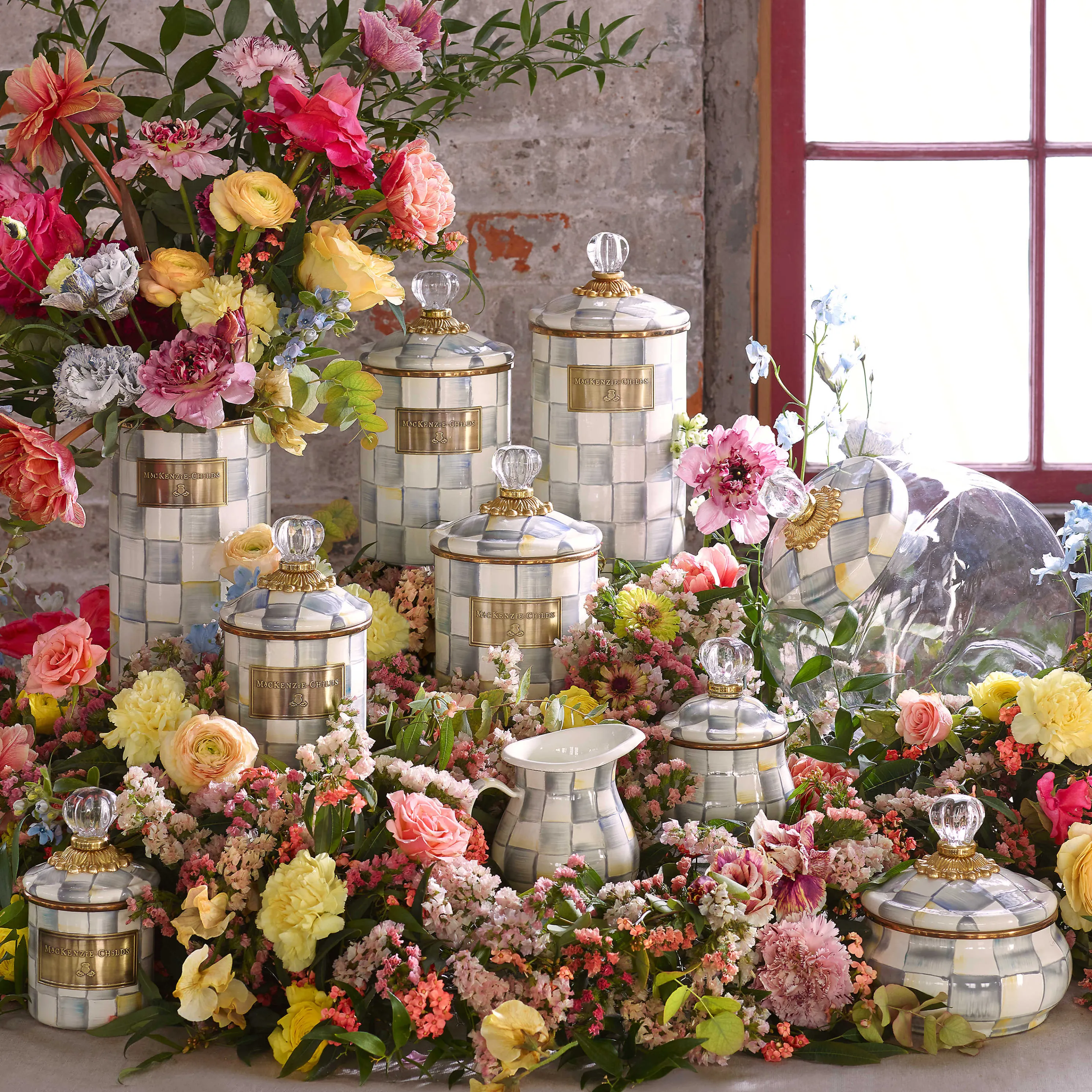 Sterling Check Enamel Canister - Large