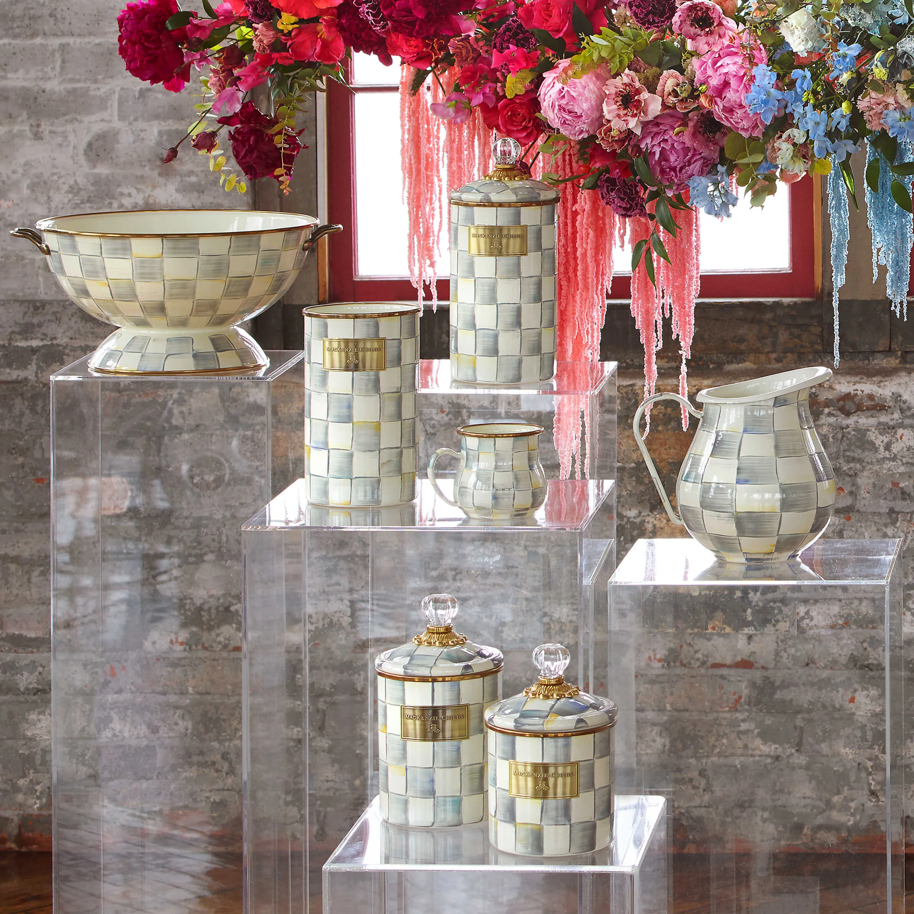 Sterling Check Enamel Canister - Large