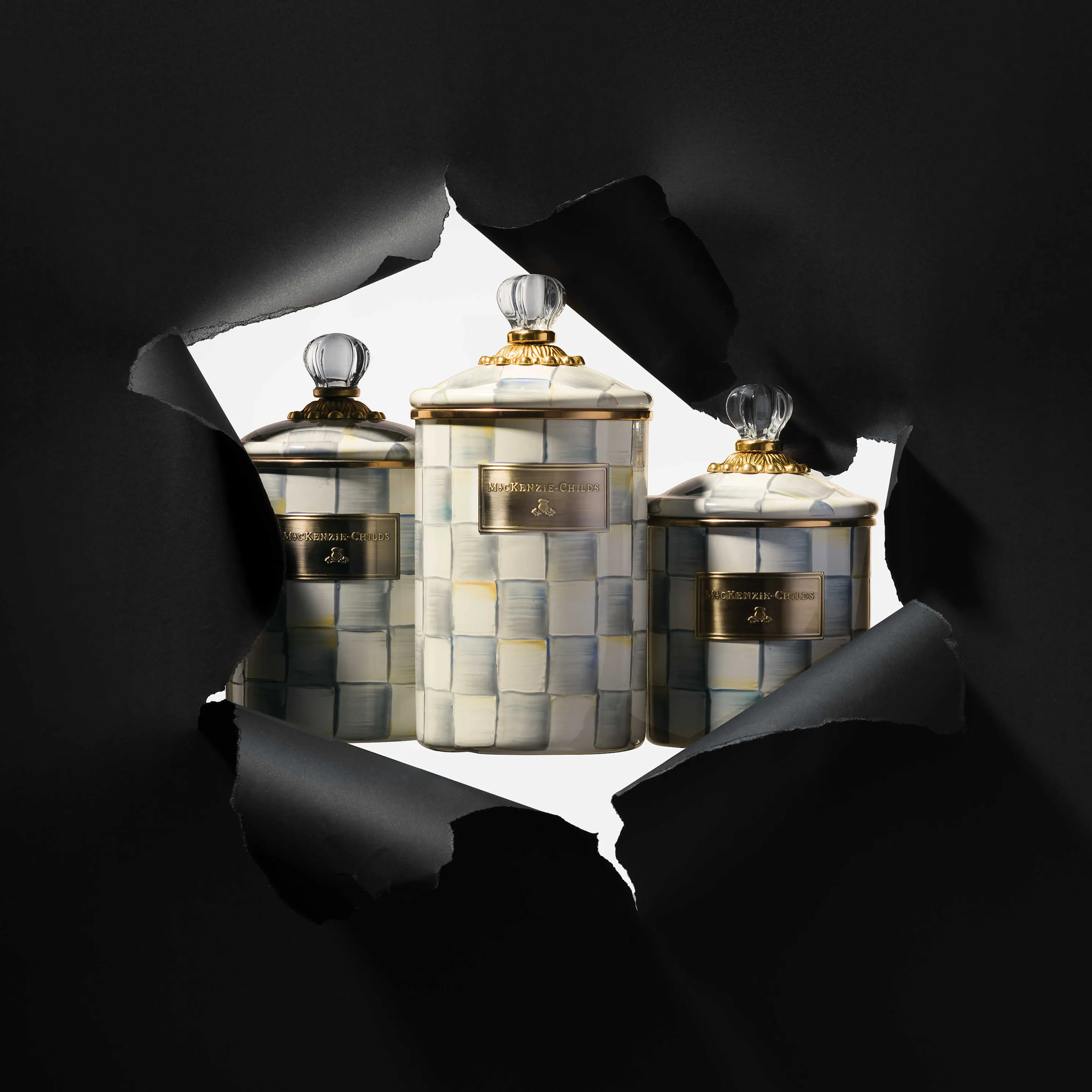 Sterling Check Enamel Canister - Large