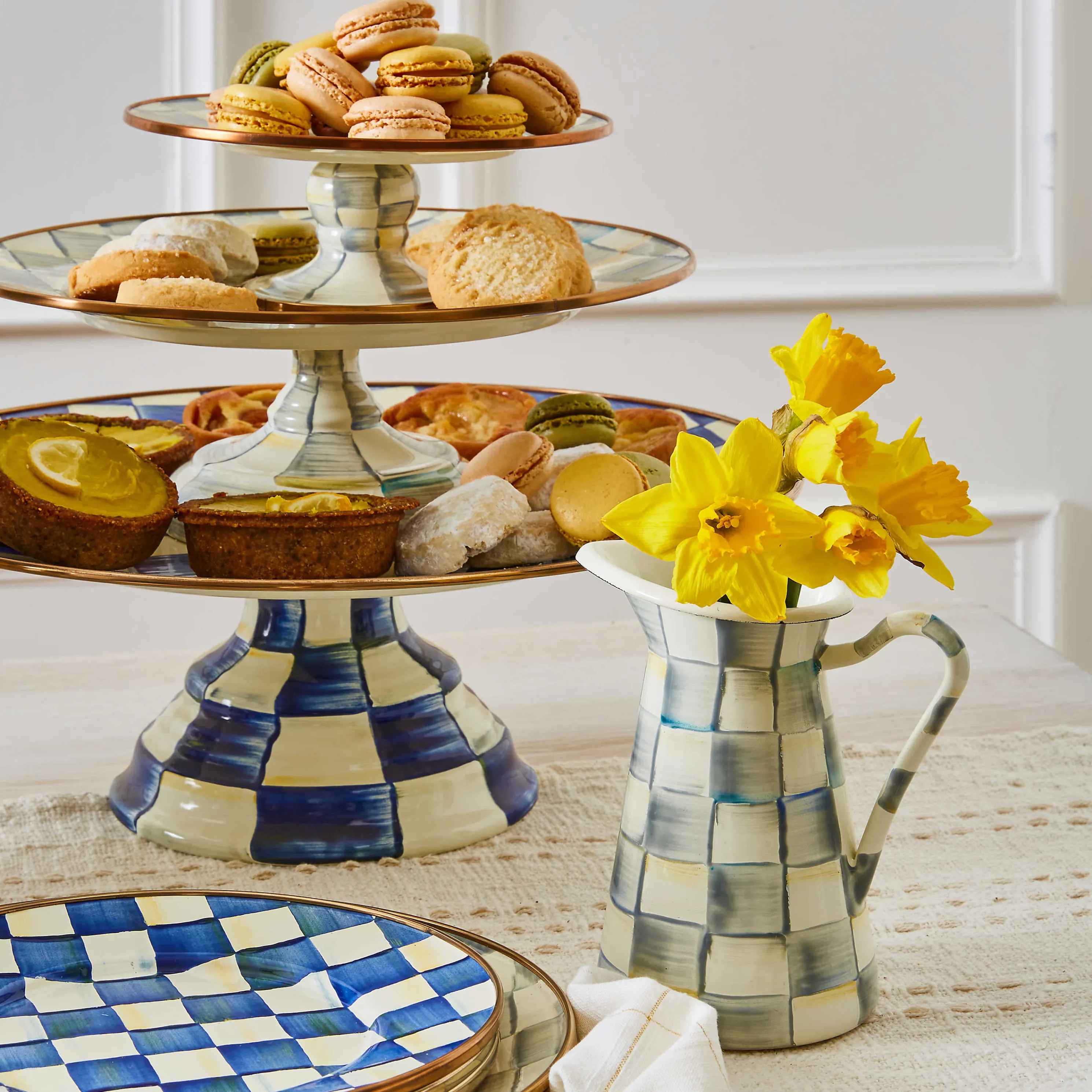 Sterling Check Enamel Practical Pitcher - Small