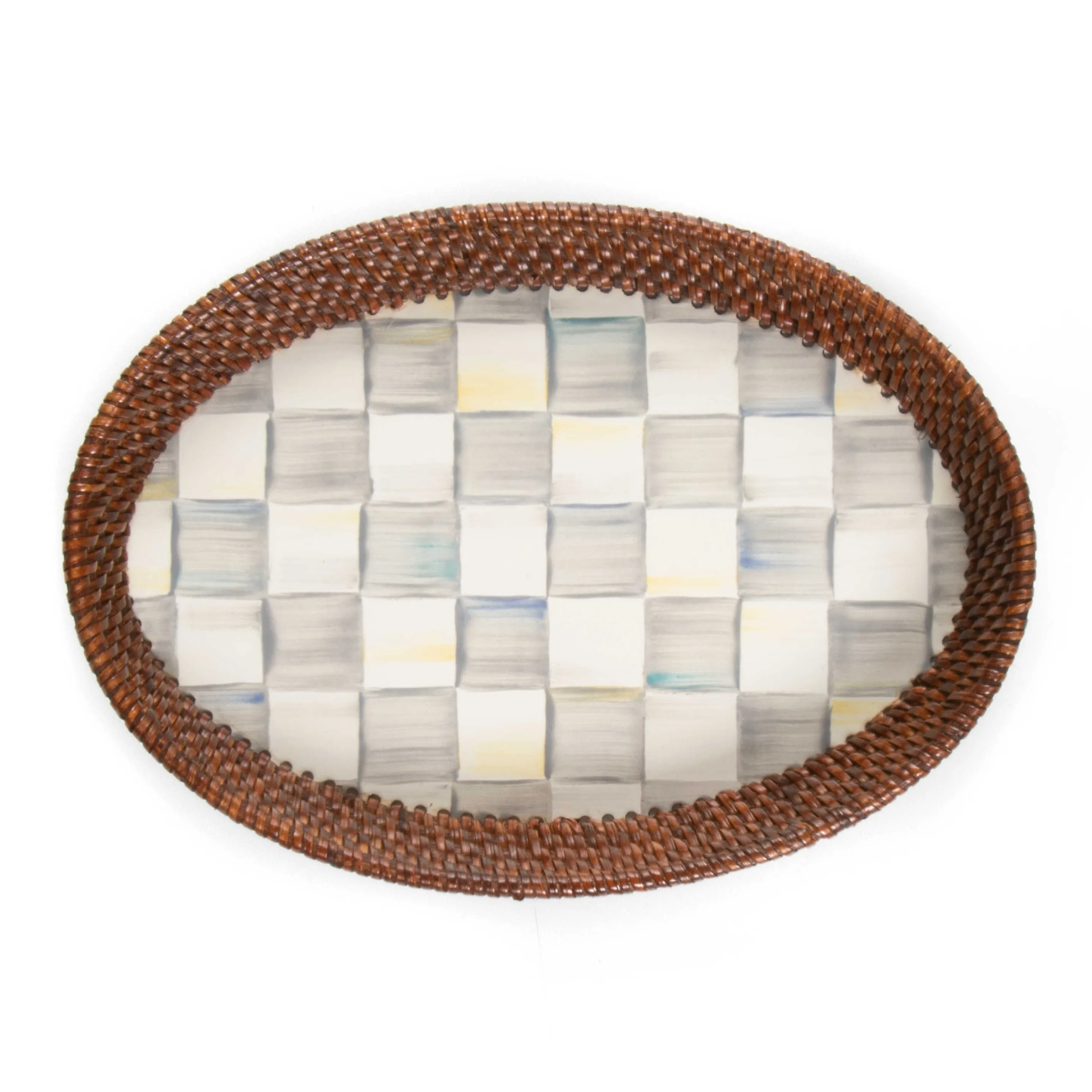Sterling Check Rattan & Enamel Tray - Small