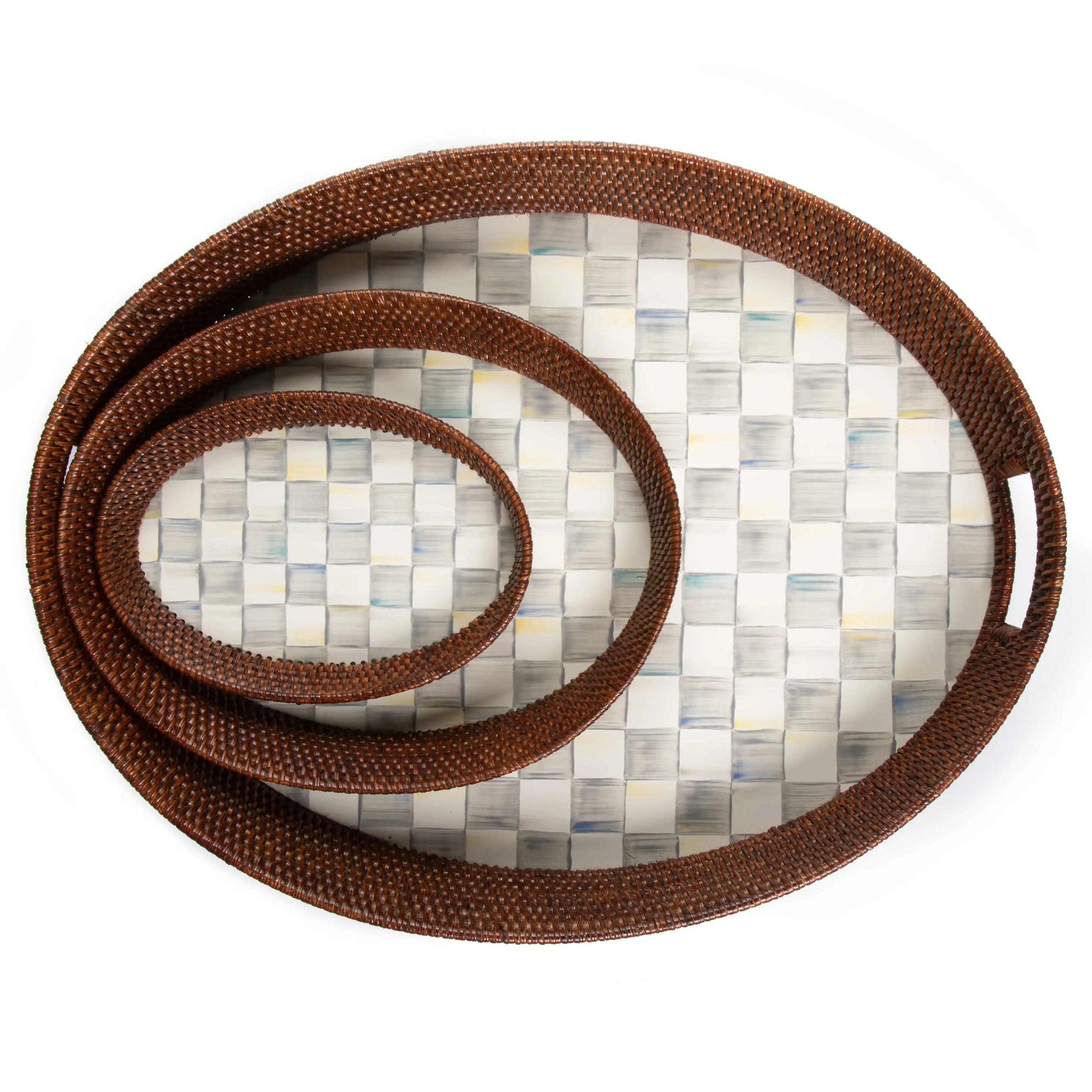 Sterling Check Rattan & Enamel Party Tray