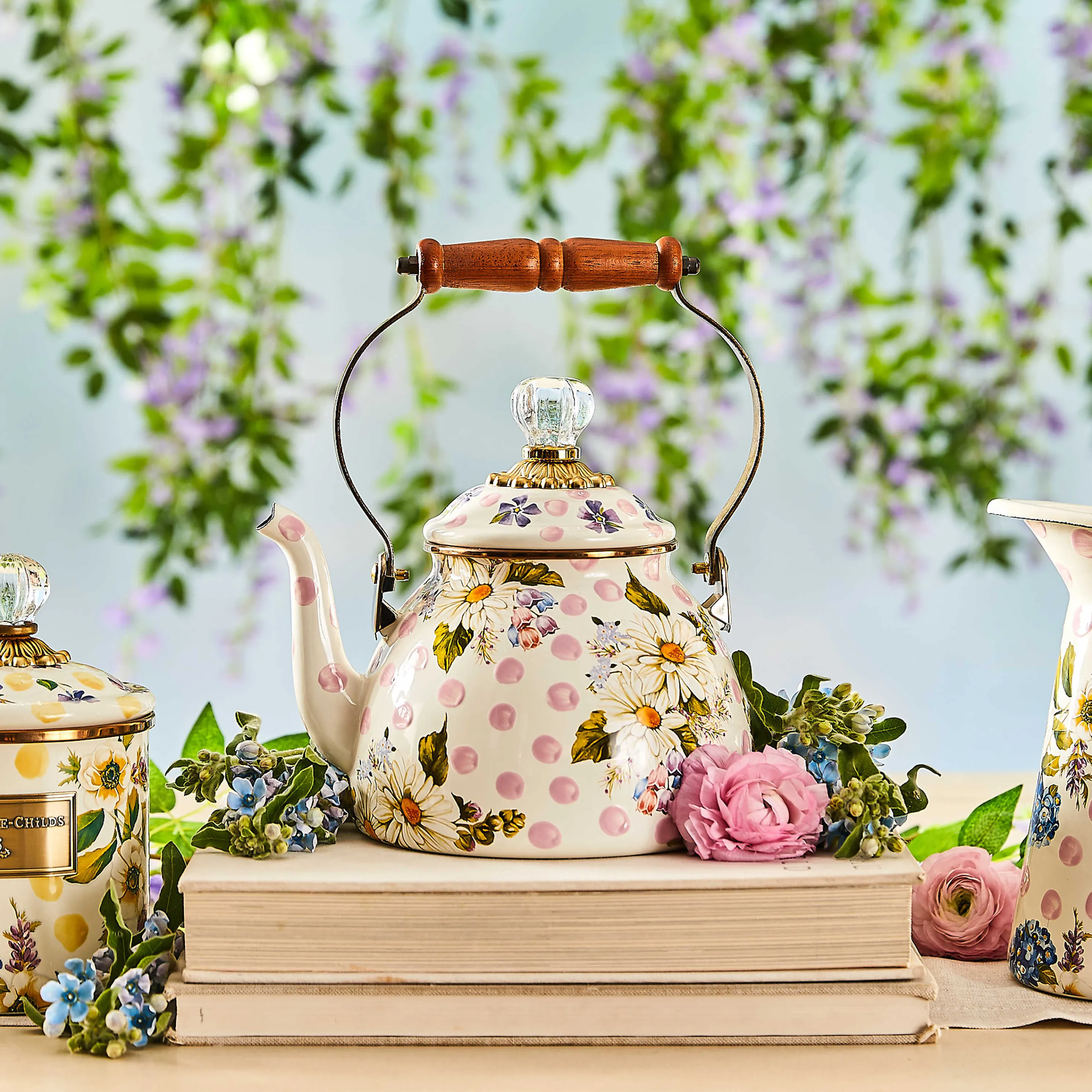Wildflowers Enamel 2 Qt Tea Kettle - Pink