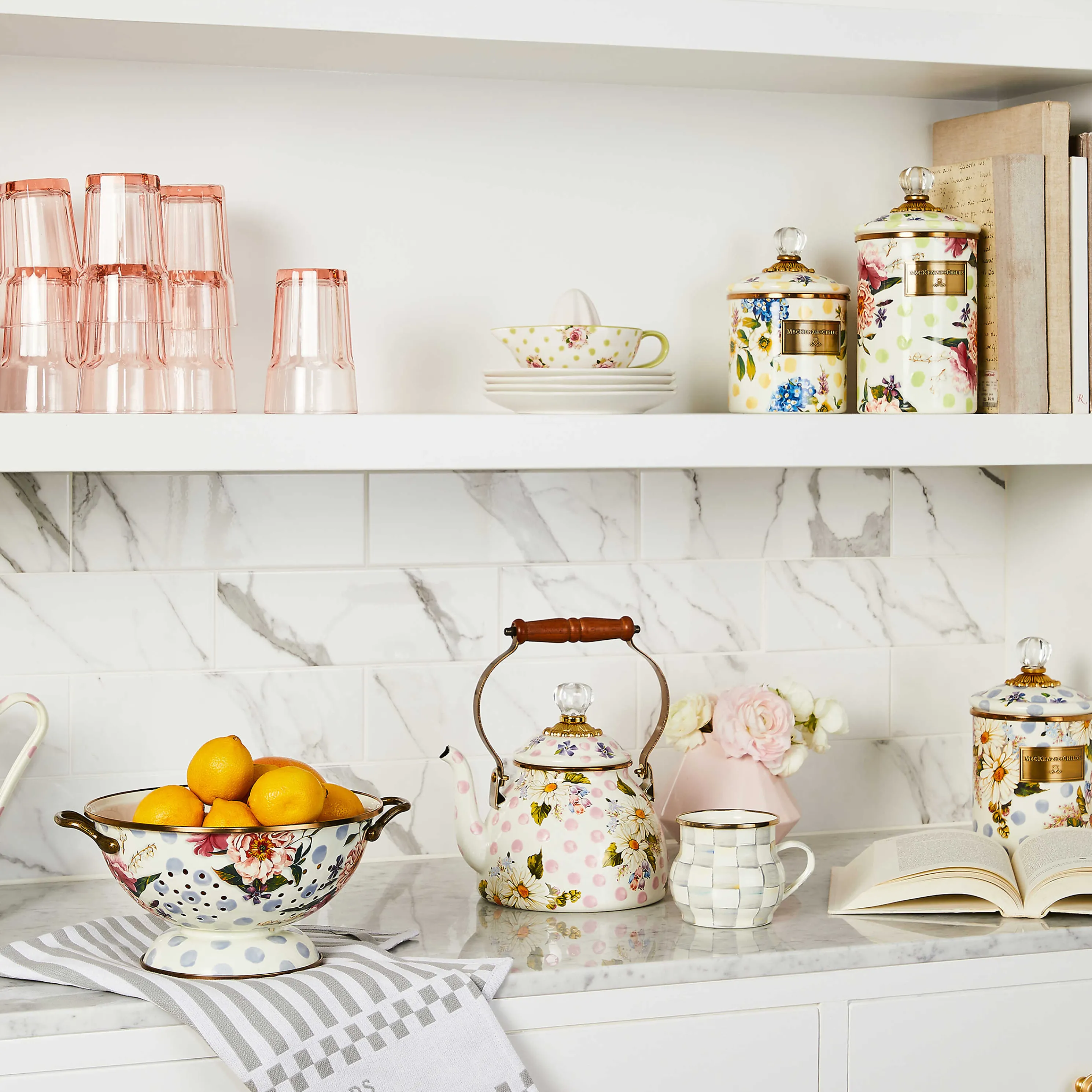 Wildflowers Enamel 2 Qt Tea Kettle - Pink