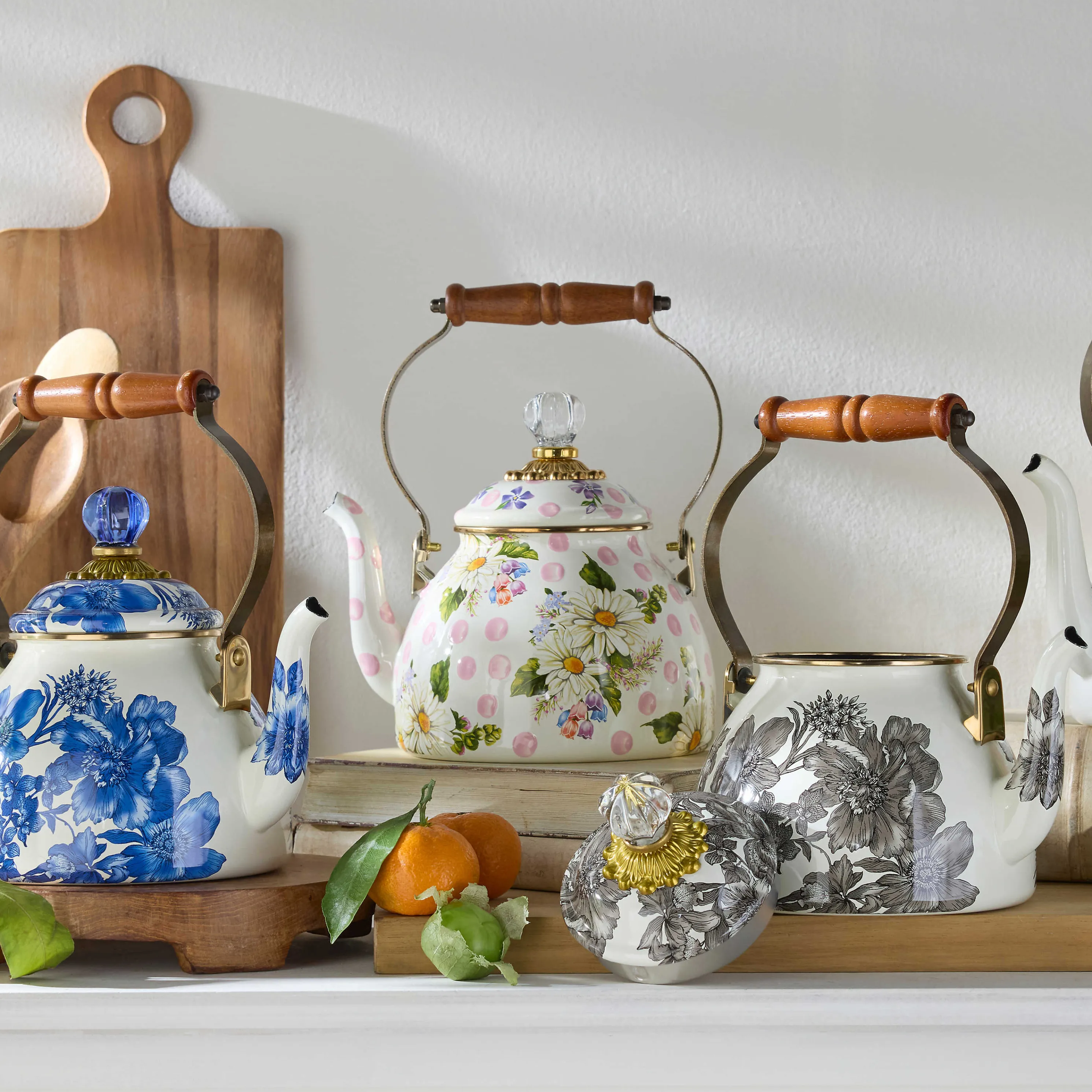 Wildflowers Enamel 2 Qt Tea Kettle - Pink